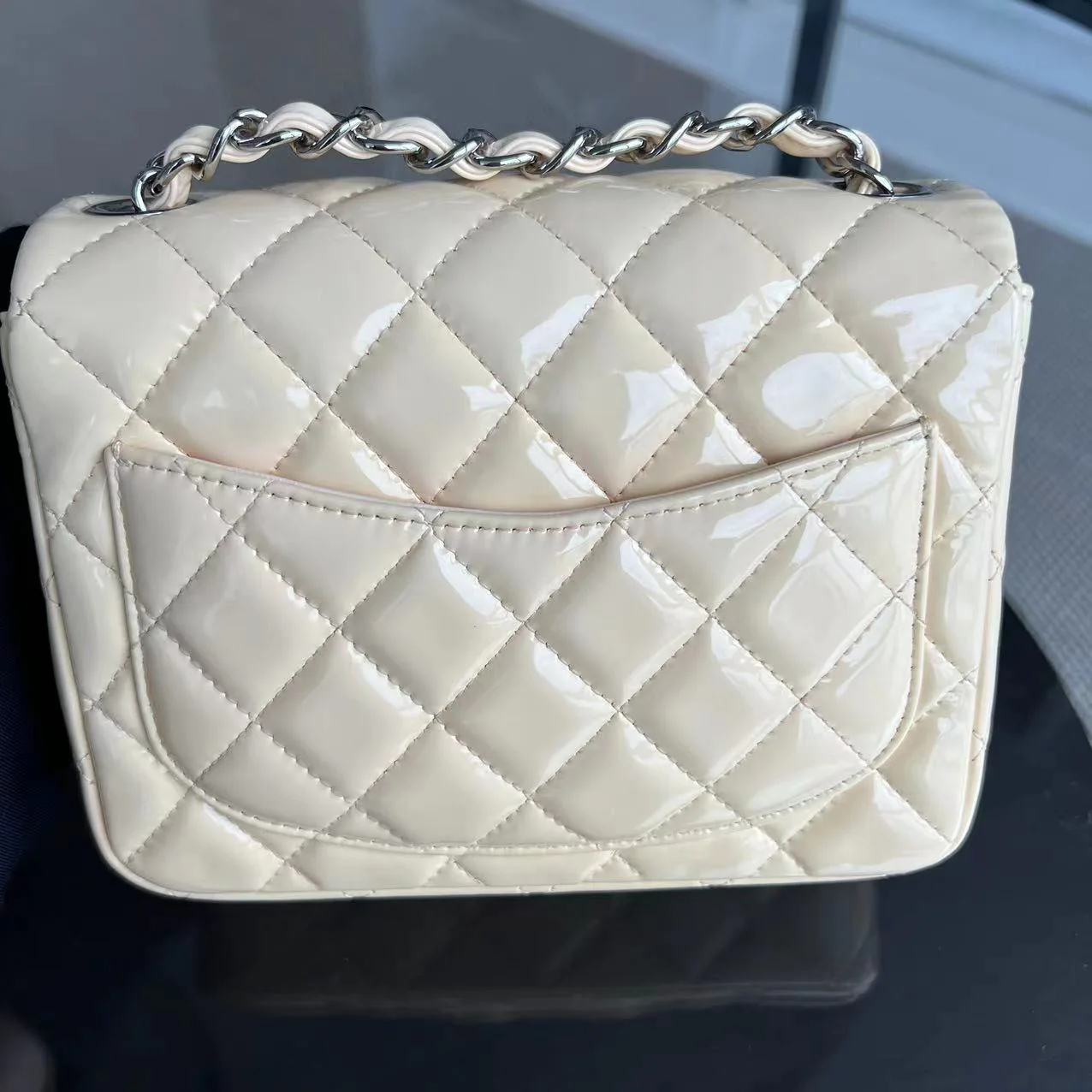 Chanel Mini Square Classic Flap Quilted Patent Calfskin Light Pink Yellow SHW No 17 - Best Luxury Designers