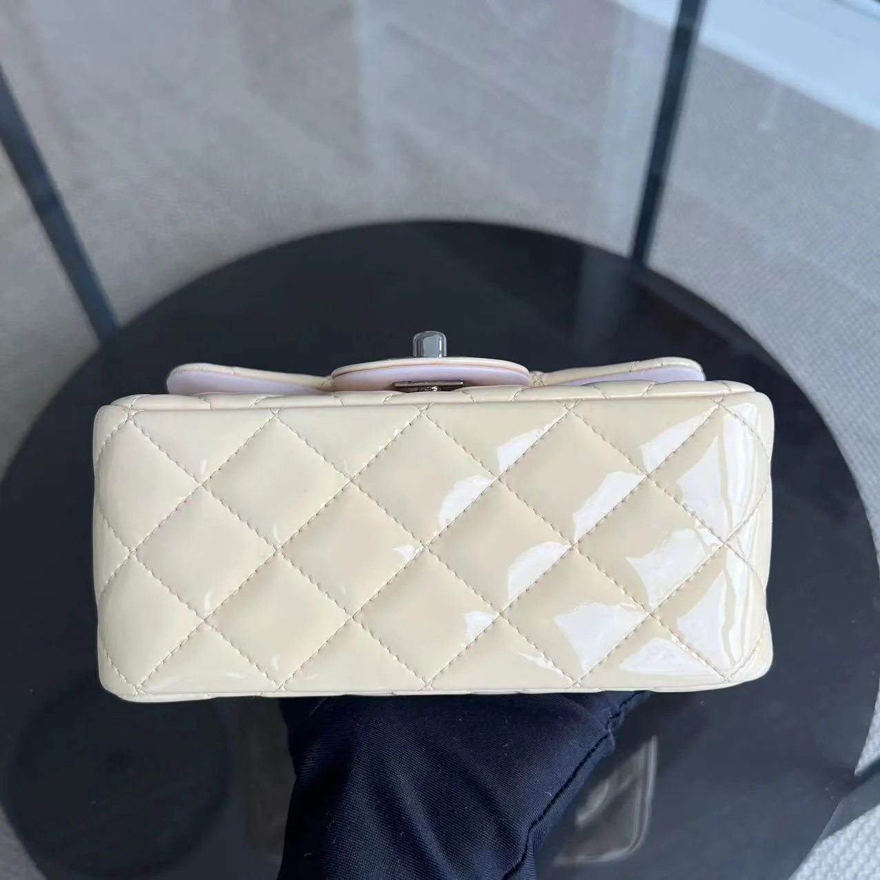 Chanel Mini Square Classic Flap Quilted Patent Calfskin Light Pink Yellow SHW No 17 - Best Luxury Designers