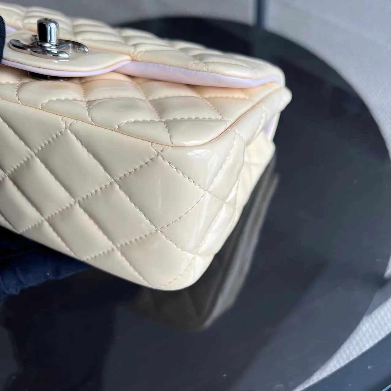 Chanel Mini Square Classic Flap Quilted Patent Calfskin Light Pink Yellow SHW No 17 - Best Luxury Designers