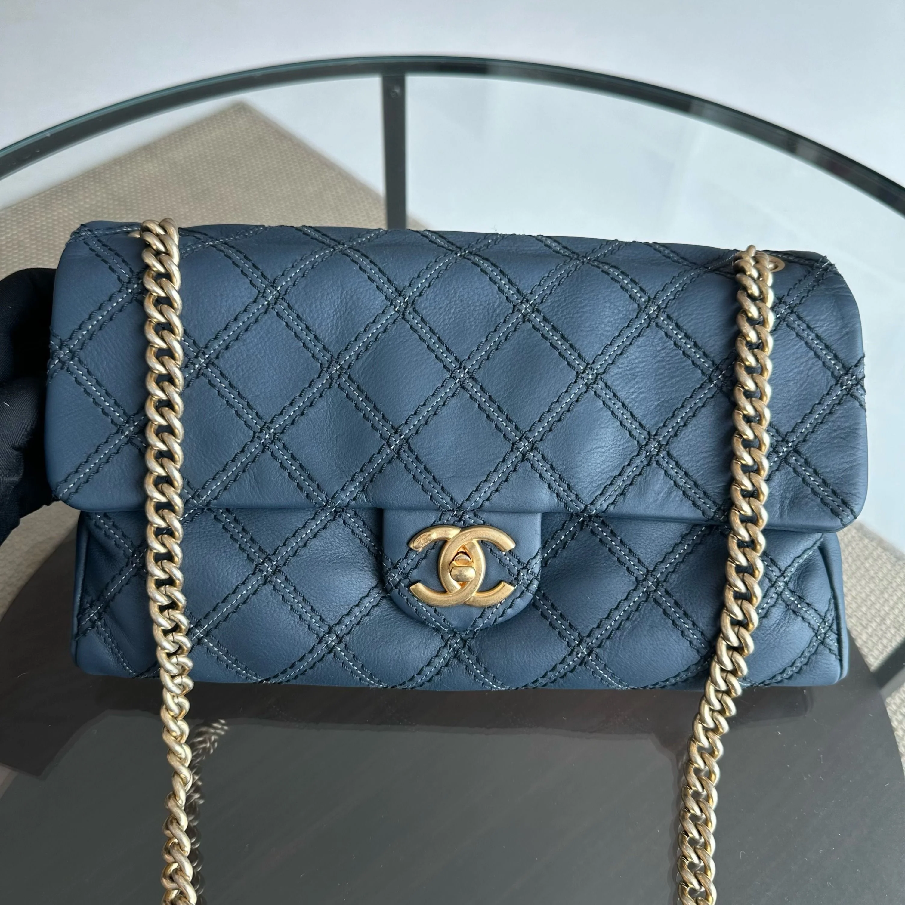 Chanel Seasonal Flap Iridescent Stitch Quilted Leather Bag Navy Blue GHW No 19 - Best Luxury Designers