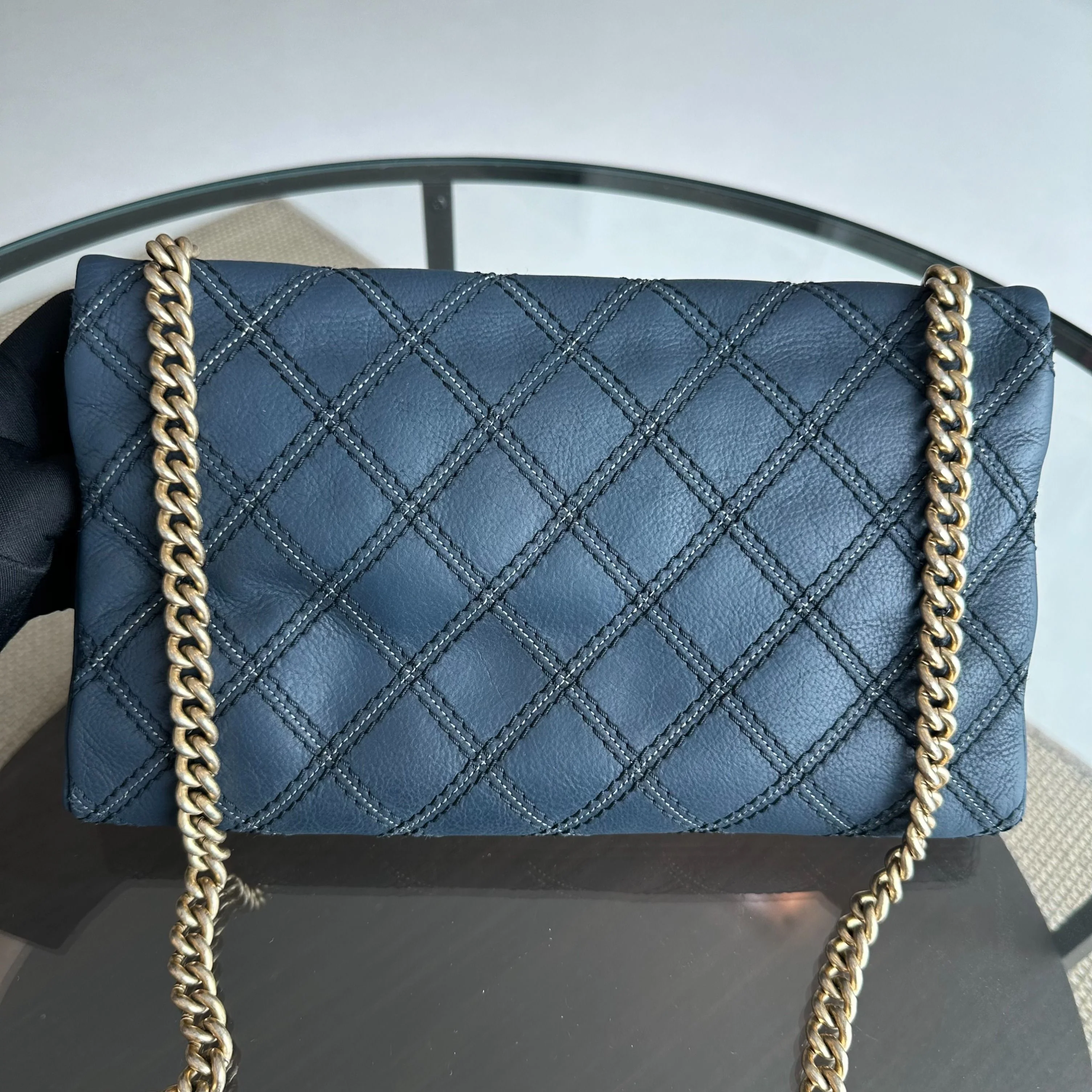 Chanel Seasonal Flap Iridescent Stitch Quilted Leather Bag Navy Blue GHW No 19 - Best Luxury Designers