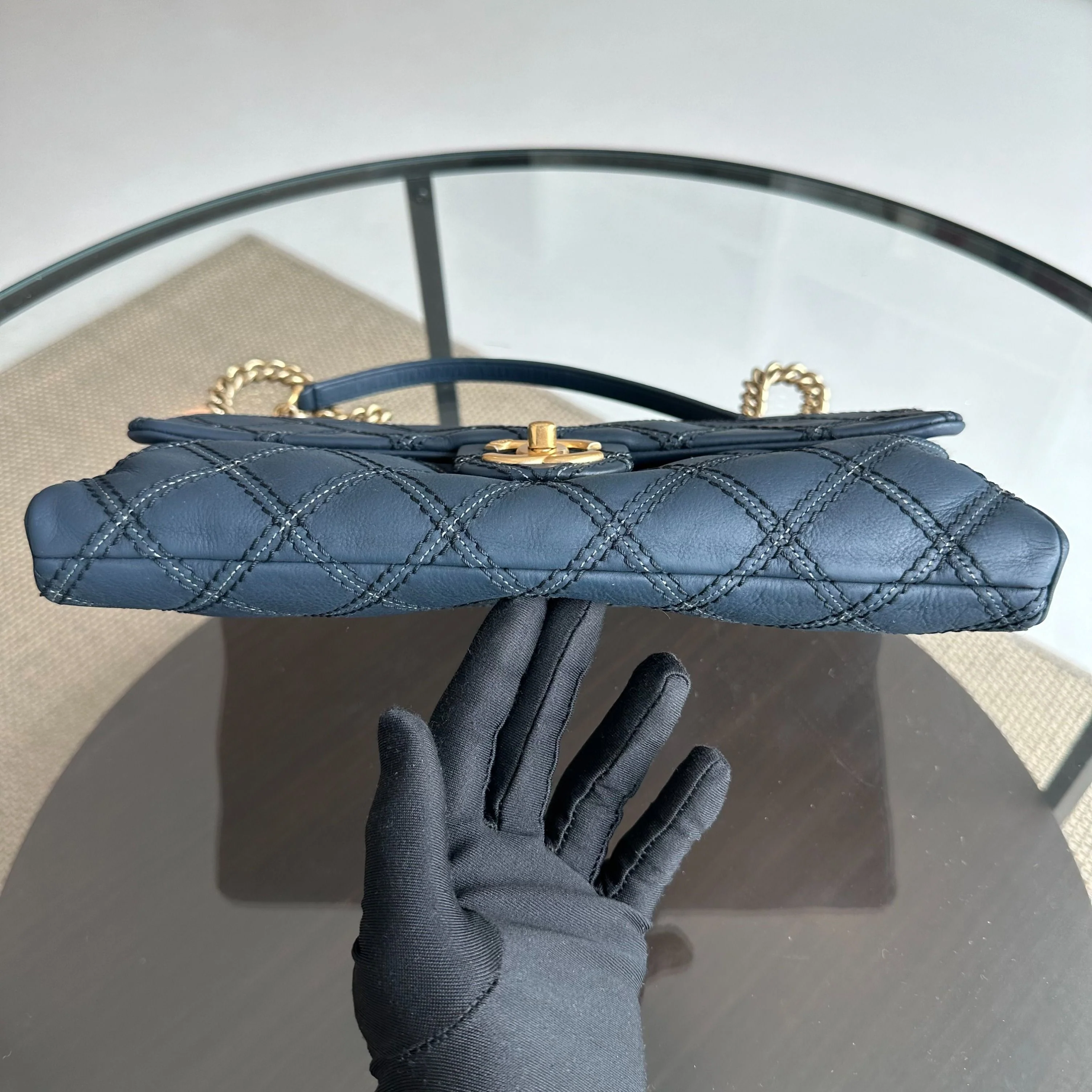 Chanel Seasonal Flap Iridescent Stitch Quilted Leather Bag Navy Blue GHW No 19 - Best Luxury Designers