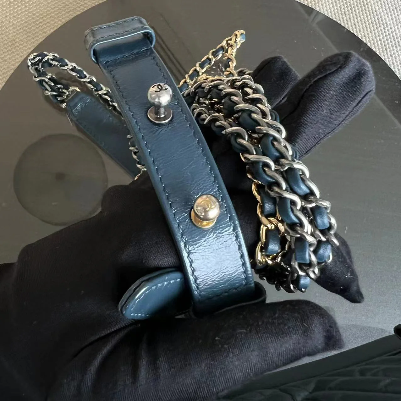 Chanel Small Gabrielle Hobo Chevron Calfskin Blue Two-Tone Hardware No 26 - Best Luxury Designers