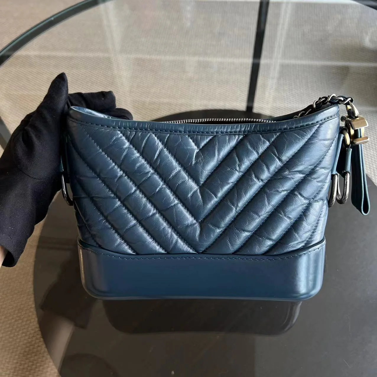 Chanel Small Gabrielle Hobo Chevron Calfskin Blue Two-Tone Hardware No 26 - Best Luxury Designers