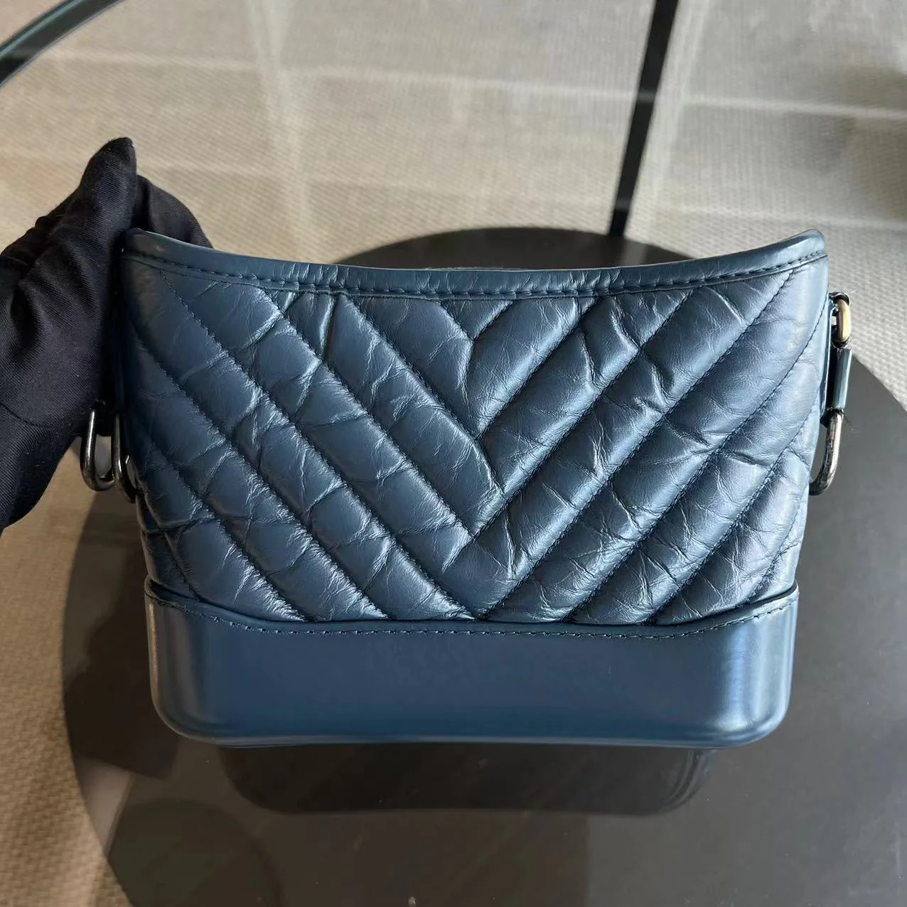 Chanel Small Gabrielle Hobo Chevron Calfskin Blue Two-Tone Hardware No 26 - Best Luxury Designers
