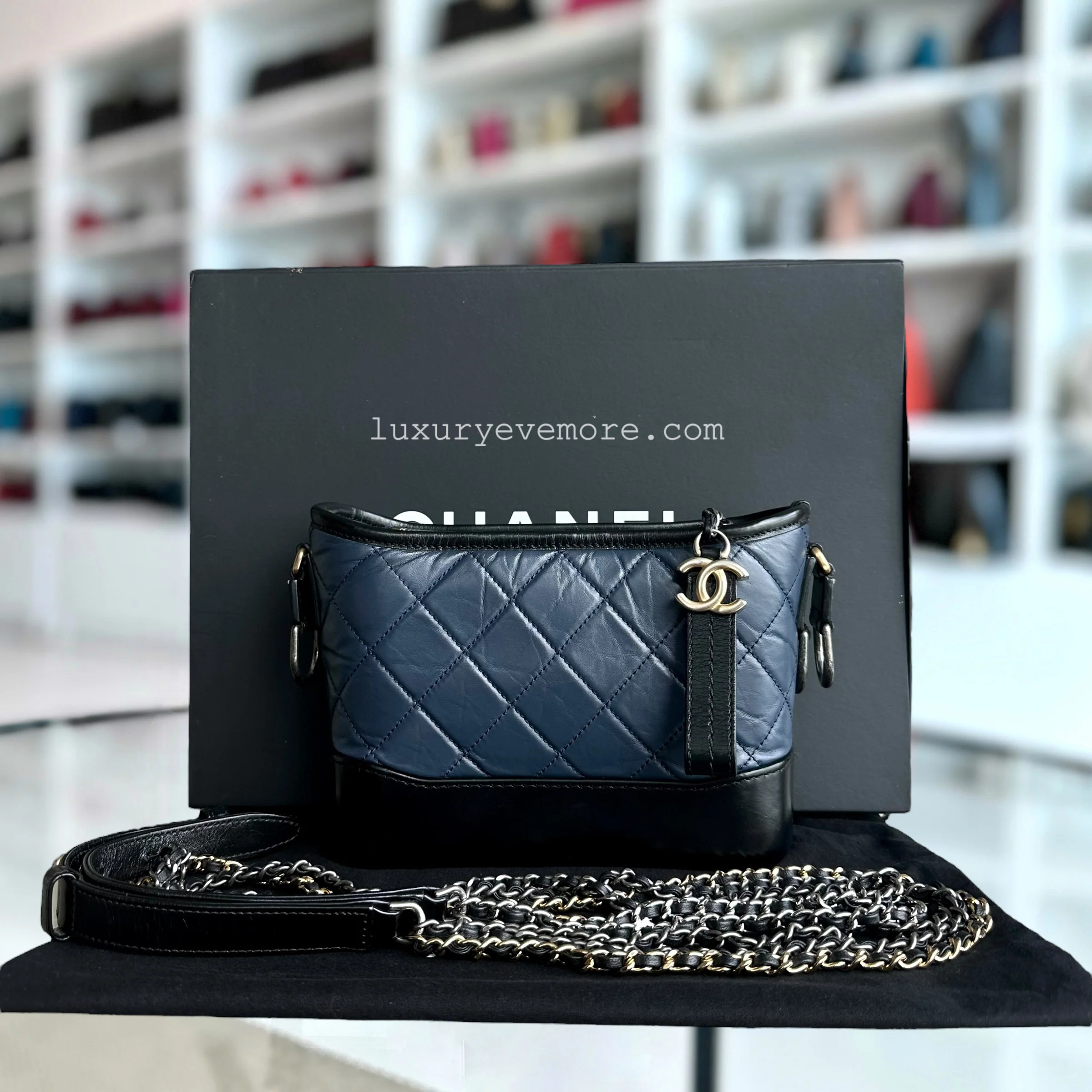 Chanel Small Gabrielle Hobo Quilted Calfskin Dark Blue Black Two-Tone Hardware - Best Luxury Designers