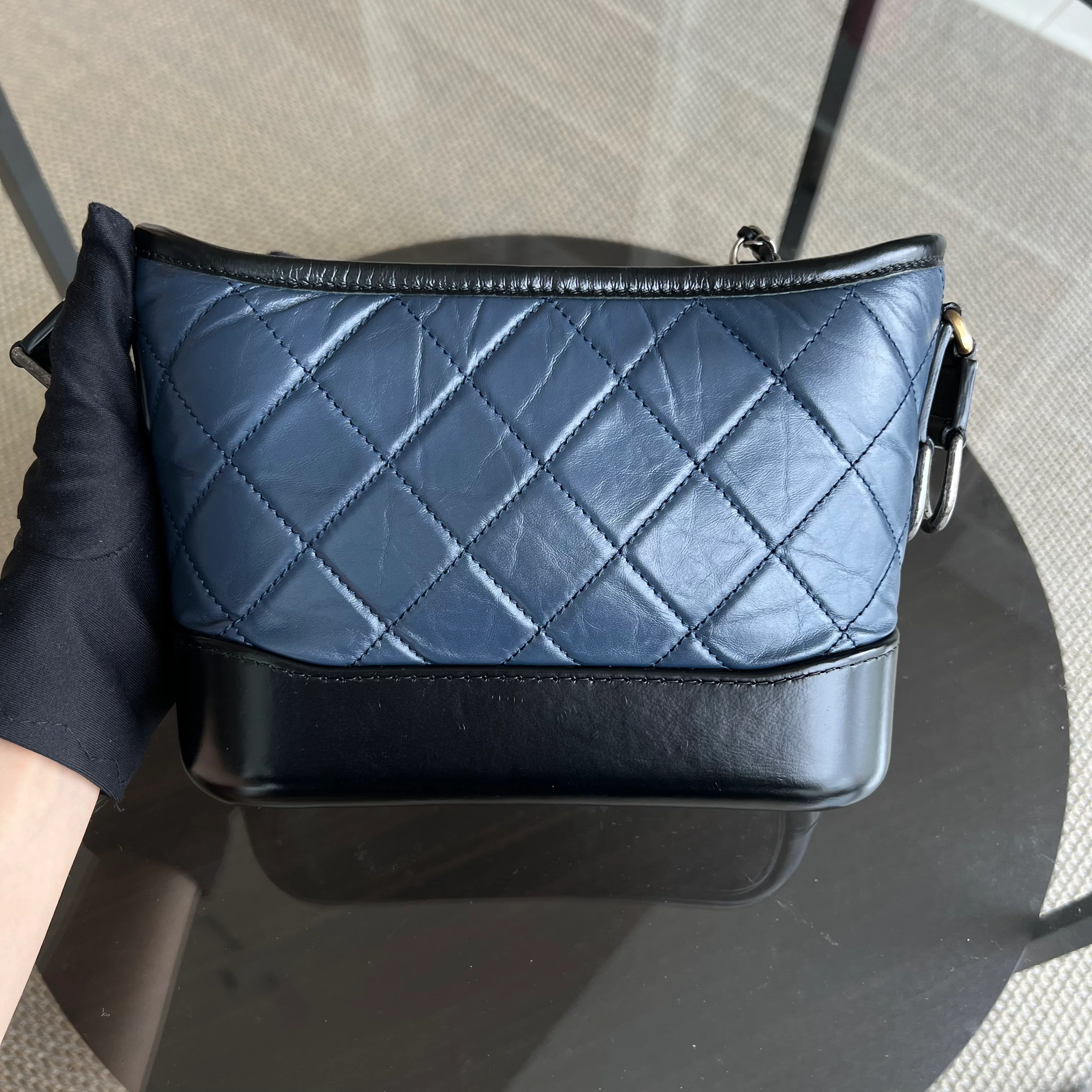 Chanel Small Gabrielle Hobo Quilted Calfskin Dark Blue Black Two-Tone Hardware - Best Luxury Designers