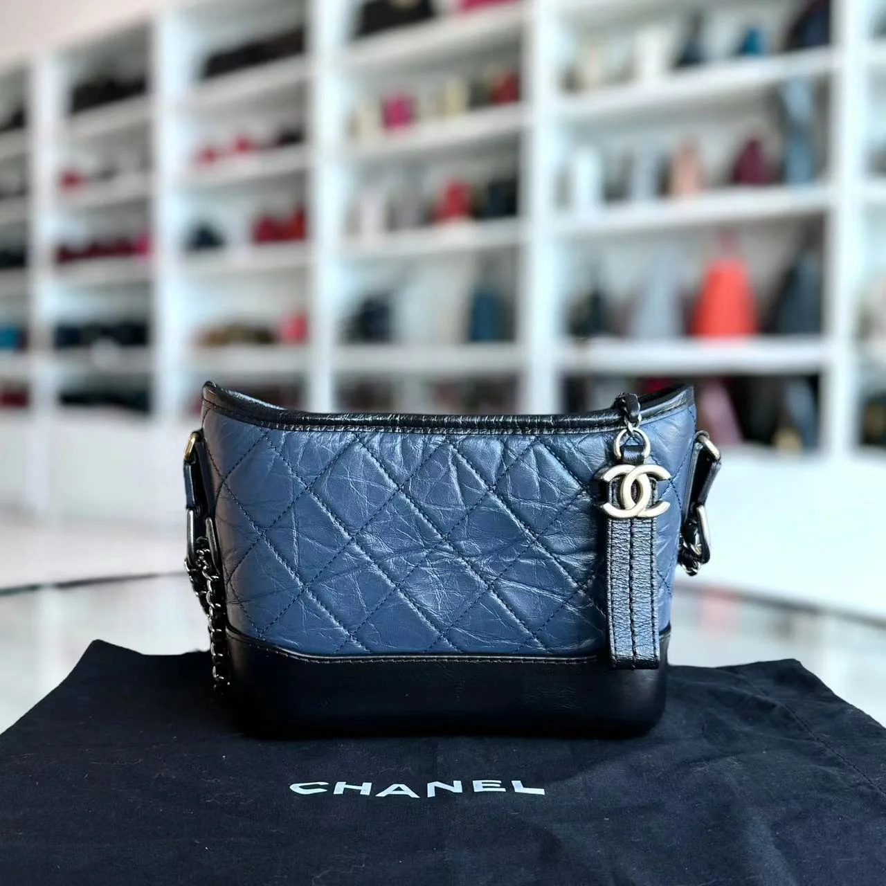 Chanel Small Gabrielle Hobo Quilted Calfskin Dark Blue Black Two-Tone Hardware No 26 - Best Luxury Designers