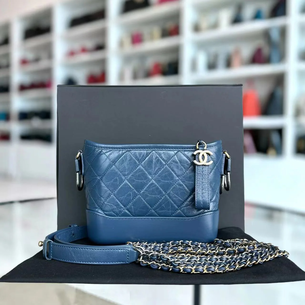 Chanel Small Gabrielle Hobo Quilted Calfskin Dark Blue Blue Two-Tone Hardware Series 24 - Best Luxury Designers