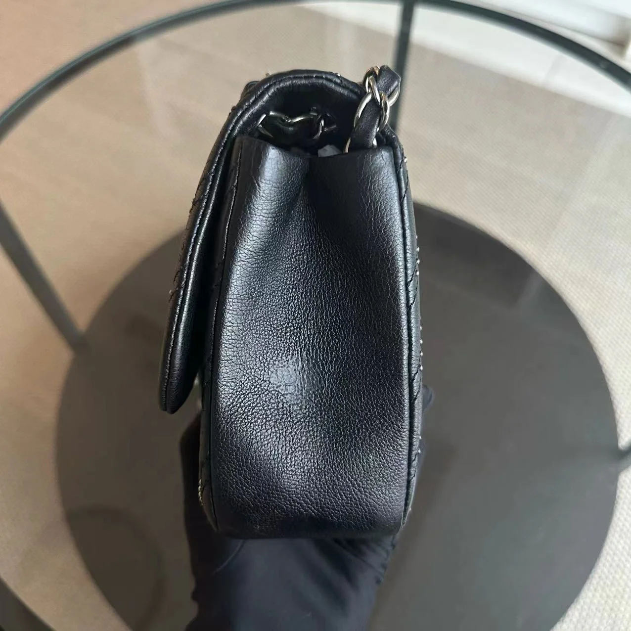 Chanel Studded Flap 28CM Chevron Calfskin Black SHW No 24 - Best Luxury Designers