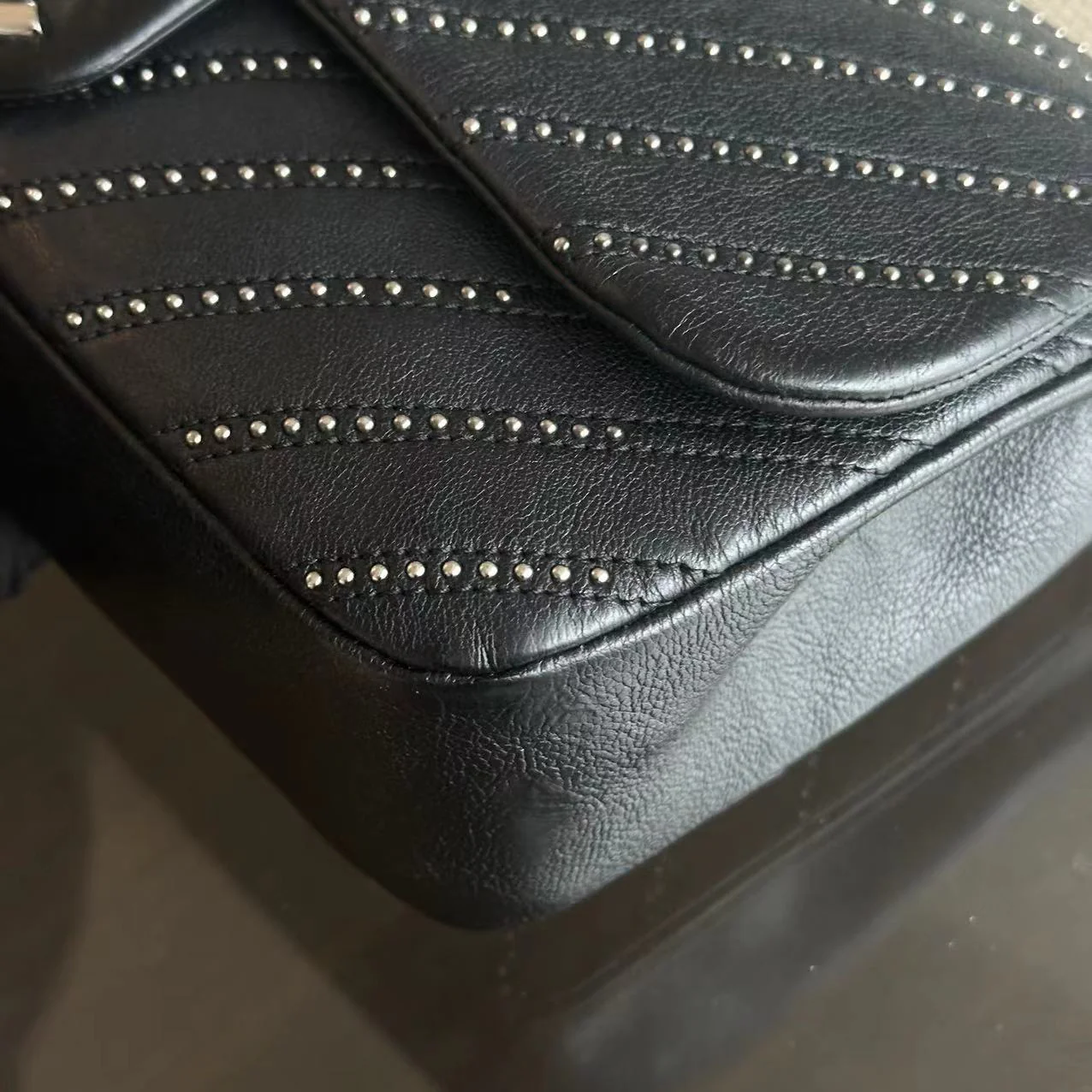 Chanel Studded Flap 28CM Chevron Calfskin Black SHW No 24 - Best Luxury Designers