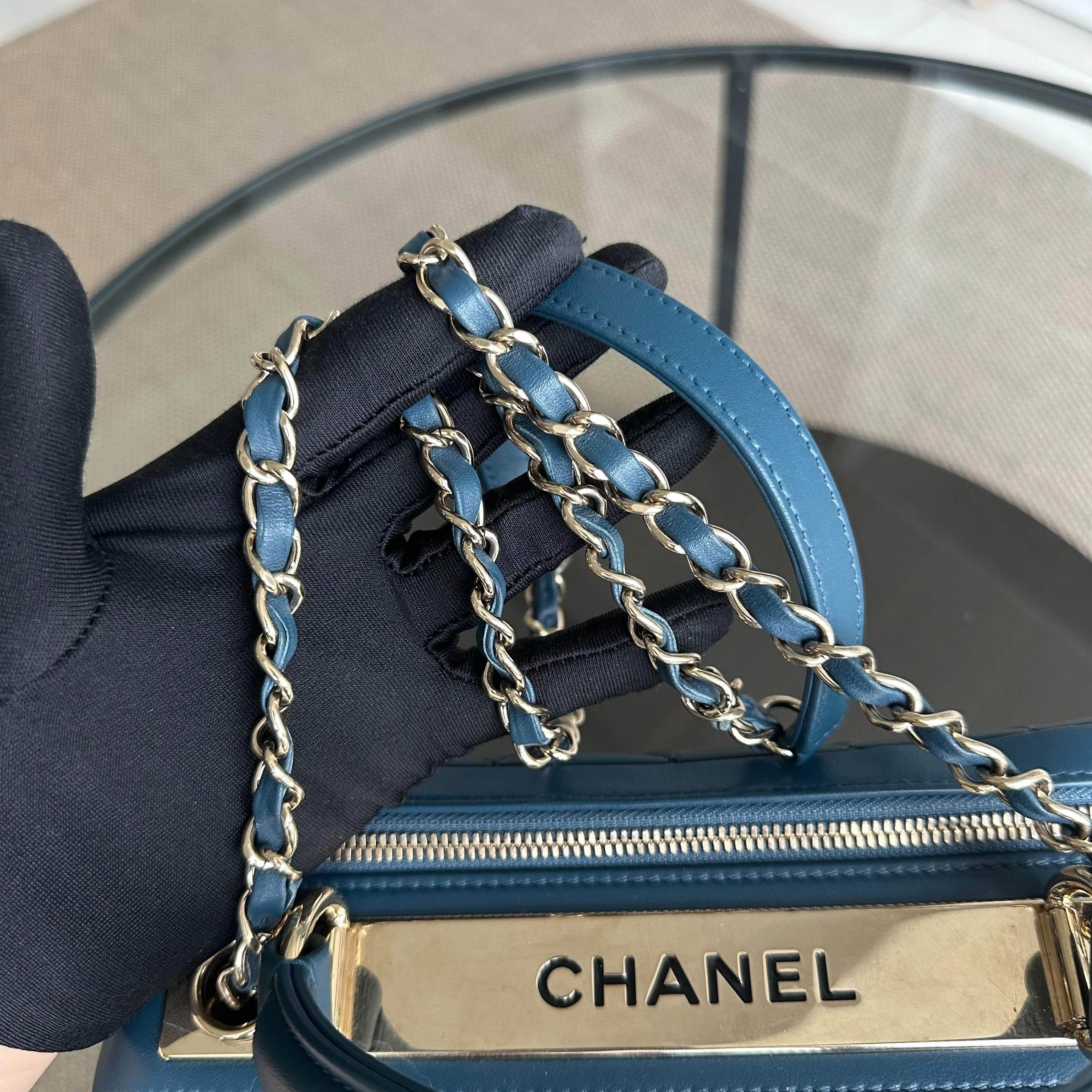 Chanel Trendy CC Quilted Lambskin Bowling Camera Bag Dark Blue SHW No 23 - Best Luxury Designers