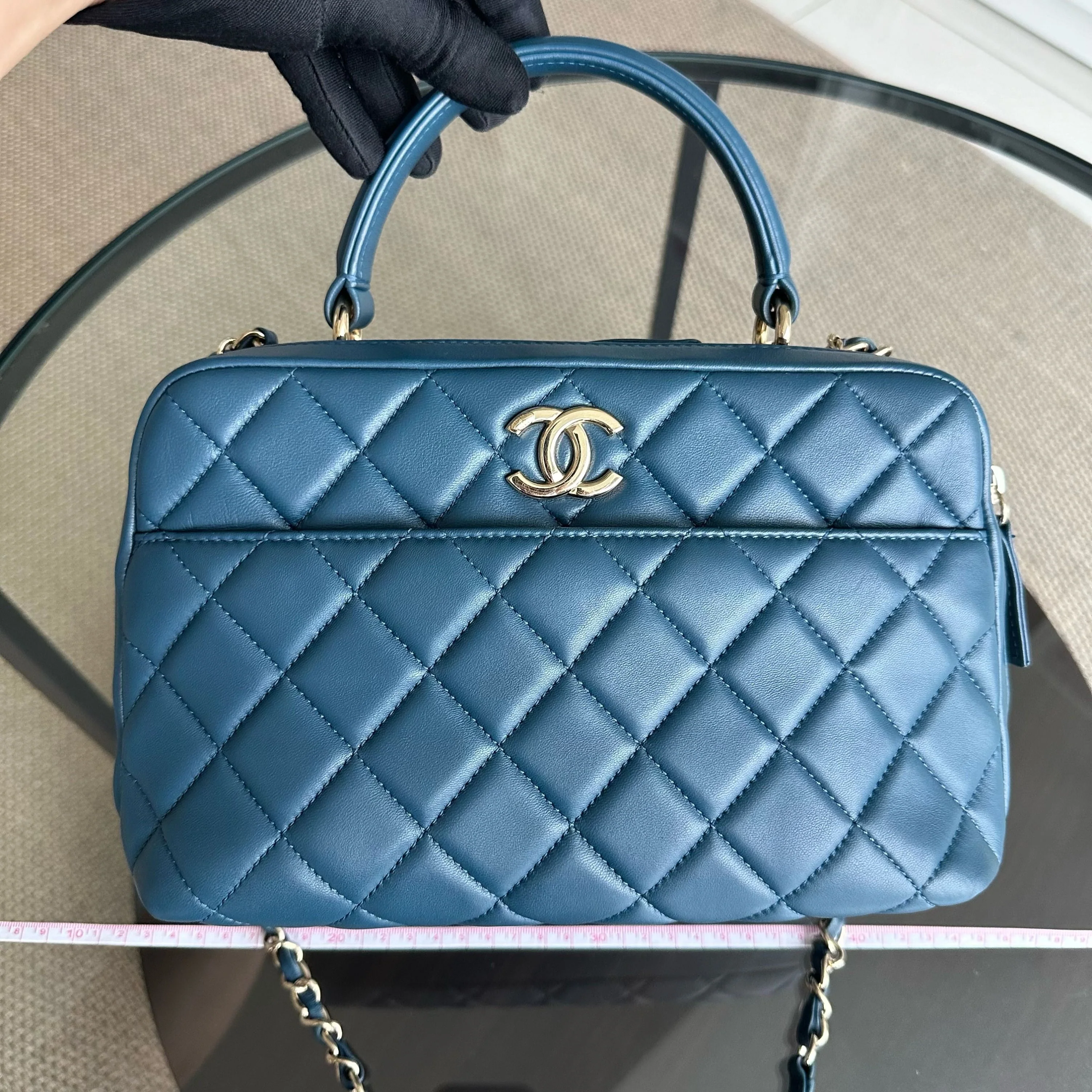 Chanel Trendy CC Quilted Lambskin Bowling Camera Bag Dark Blue SHW No 23 - Best Luxury Designers