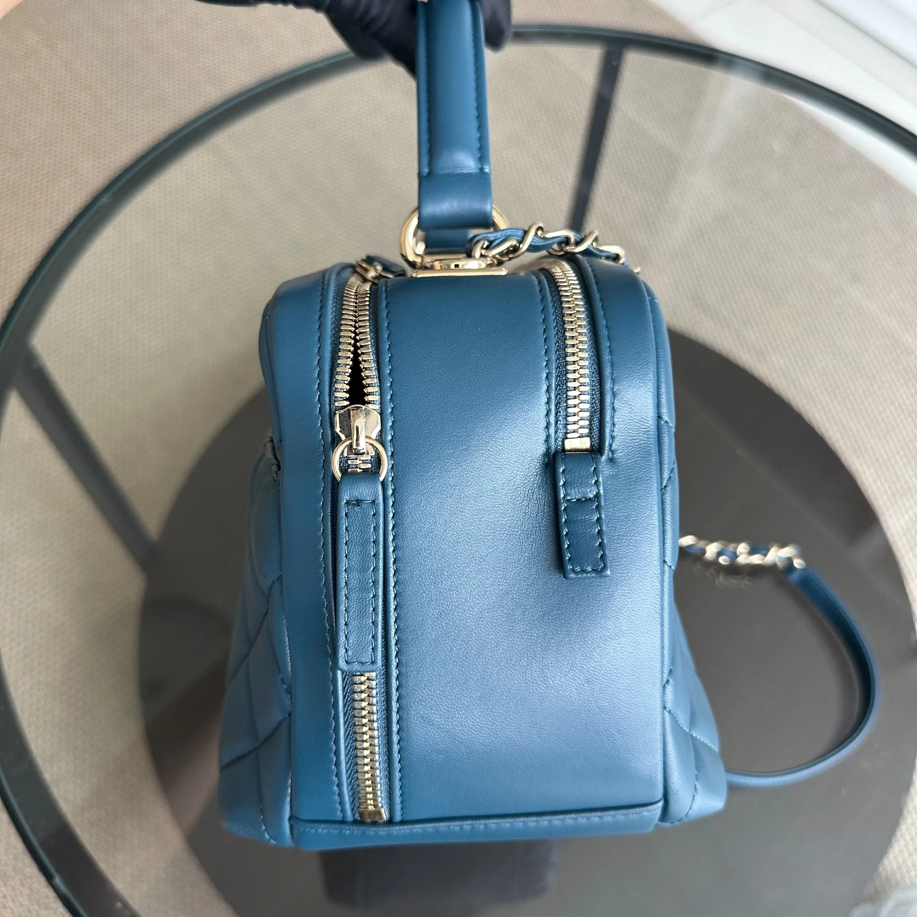 Chanel Trendy CC Quilted Lambskin Bowling Camera Bag Dark Blue SHW No 23 - Best Luxury Designers