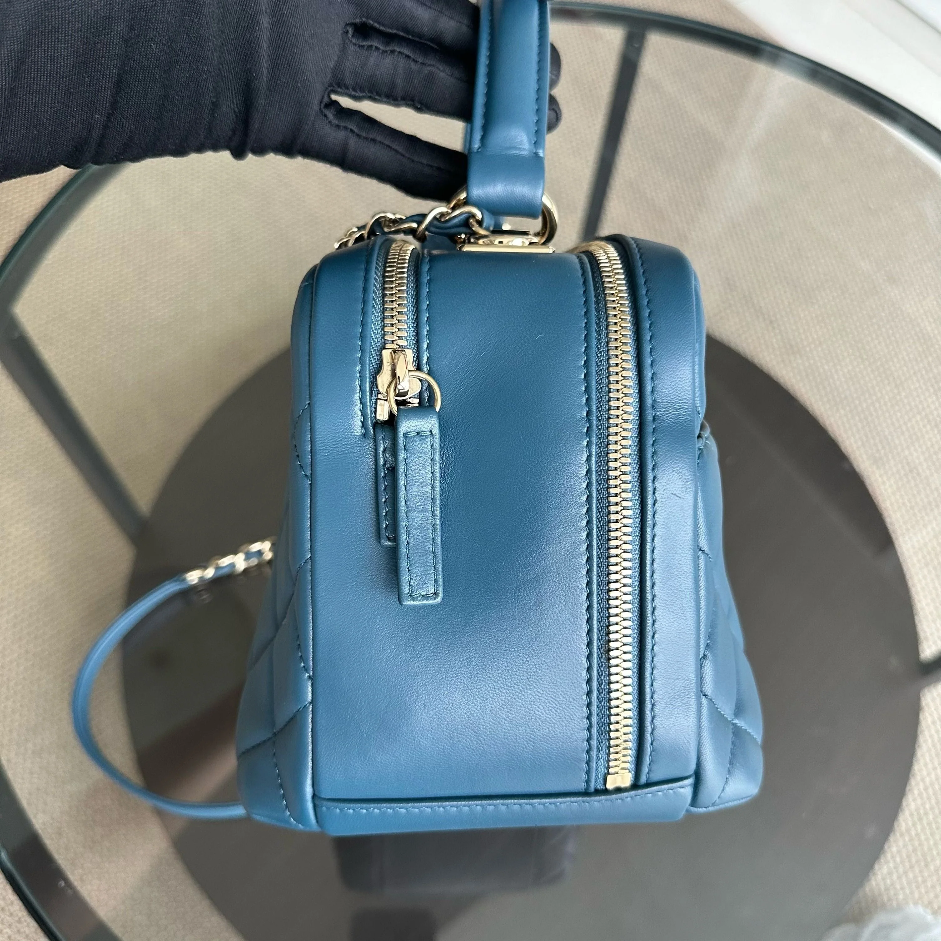 Chanel Trendy CC Quilted Lambskin Bowling Camera Bag Dark Blue SHW No 23 - Best Luxury Designers