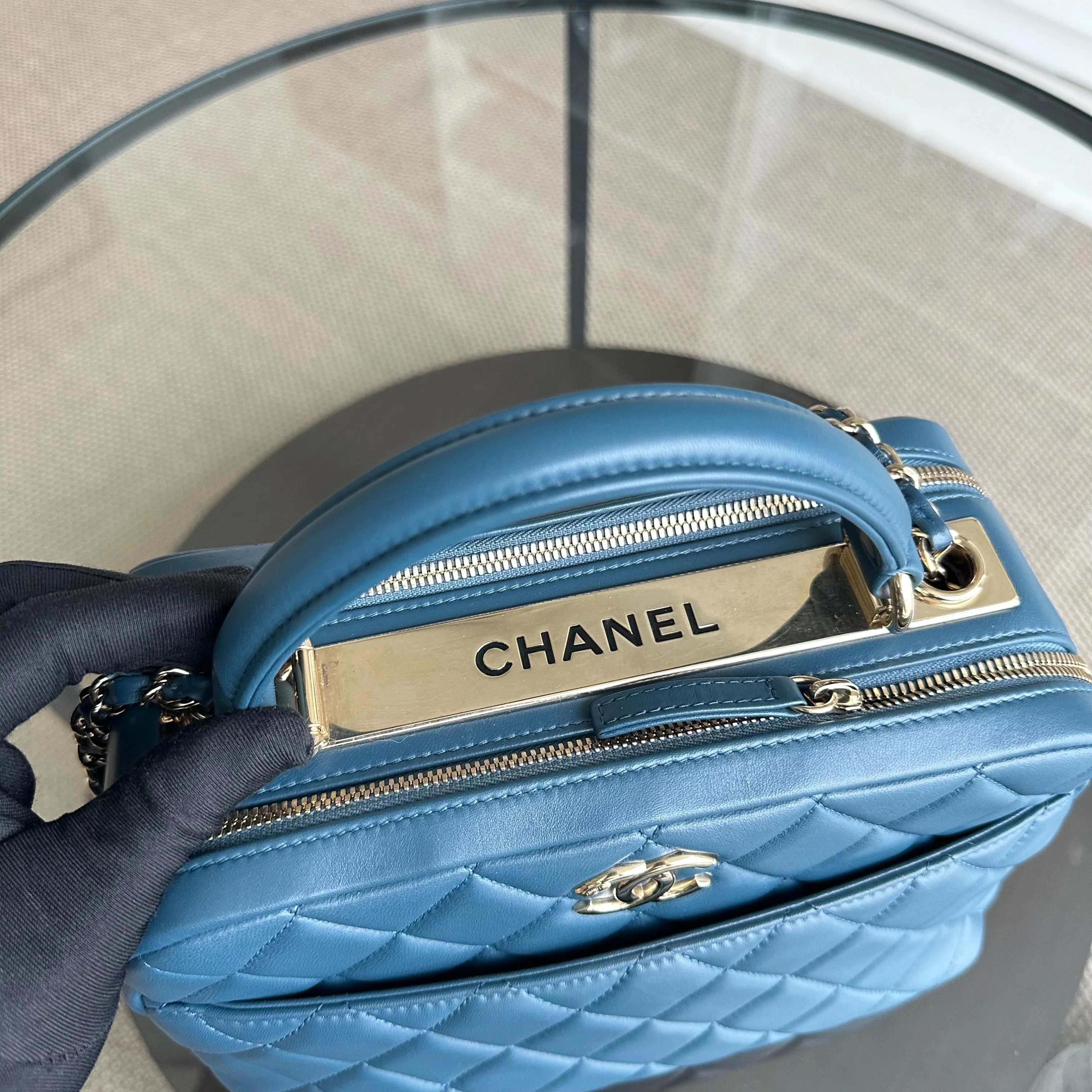 Chanel Trendy CC Quilted Lambskin Bowling Camera Bag Dark Blue SHW No 23 - Best Luxury Designers