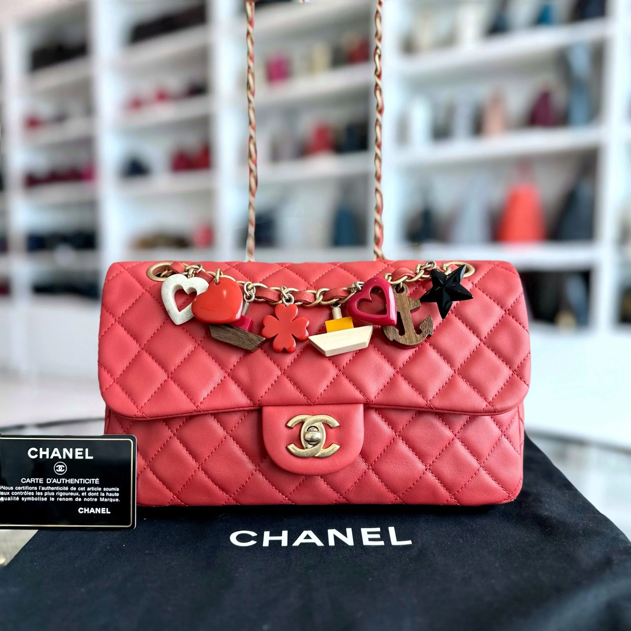 Chanel Valentine Seasonal Flap Medium Timeless Lambskin Red Pink GHW No 14 - Best Luxury Designers