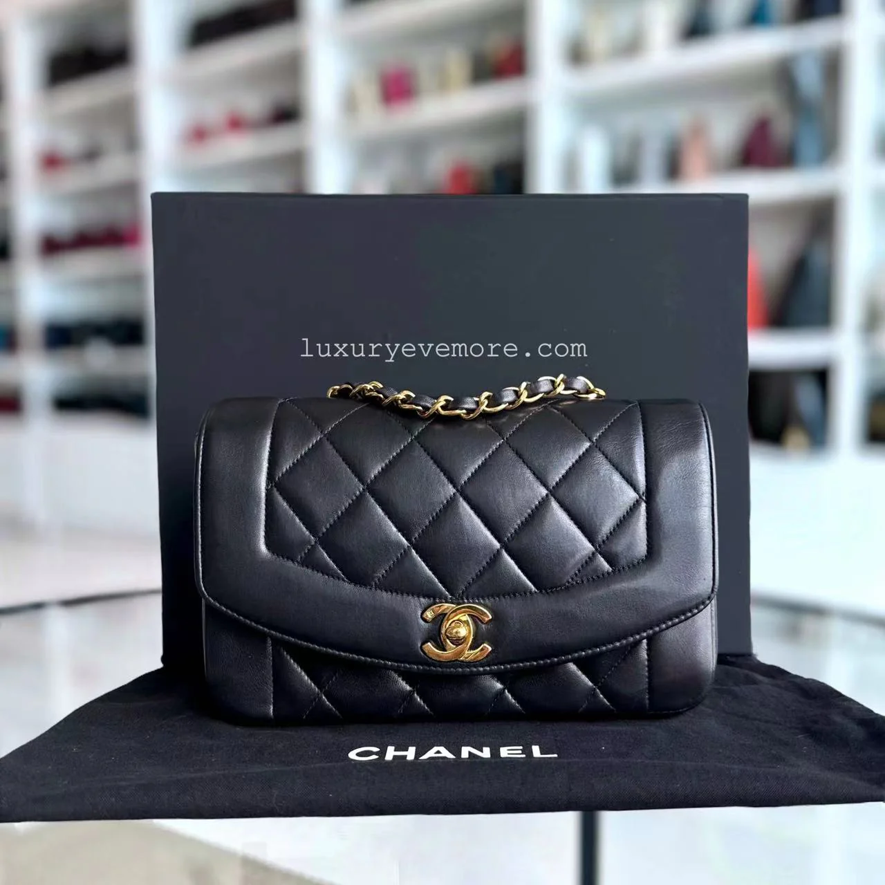 Chanel Vintage Diana Small Quilted Lambskin Black 24K Golden Hardware Series 3 - Best Luxury Designers