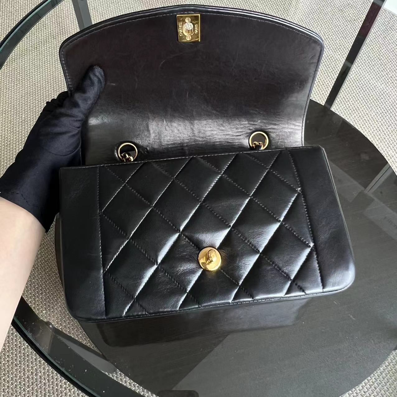 Chanel Vintage Diana Small Quilted Lambskin Black 24K Golden Hardware Series 3 - Best Luxury Designers