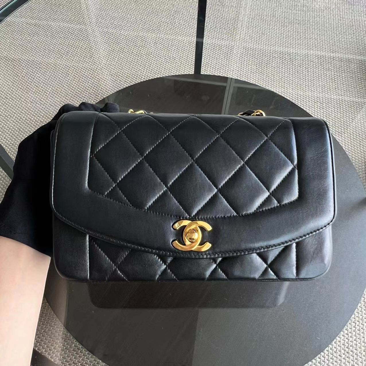 Chanel Vintage Diana Small Quilted Lambskin Black 24K Golden Hardware Series 3 - Best Luxury Designers