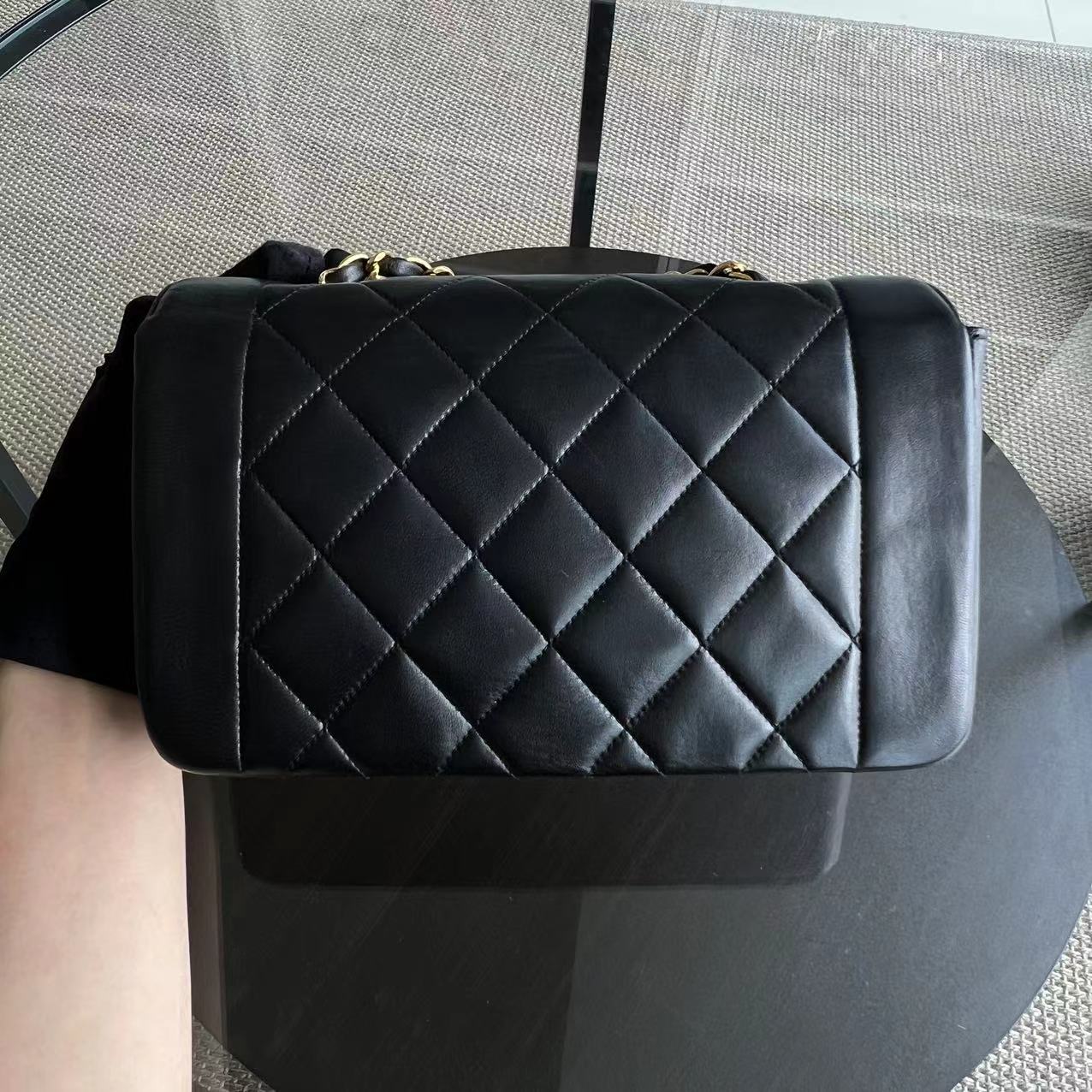 Chanel Vintage Diana Small Quilted Lambskin Black 24K Golden Hardware Series 3 - Best Luxury Designers