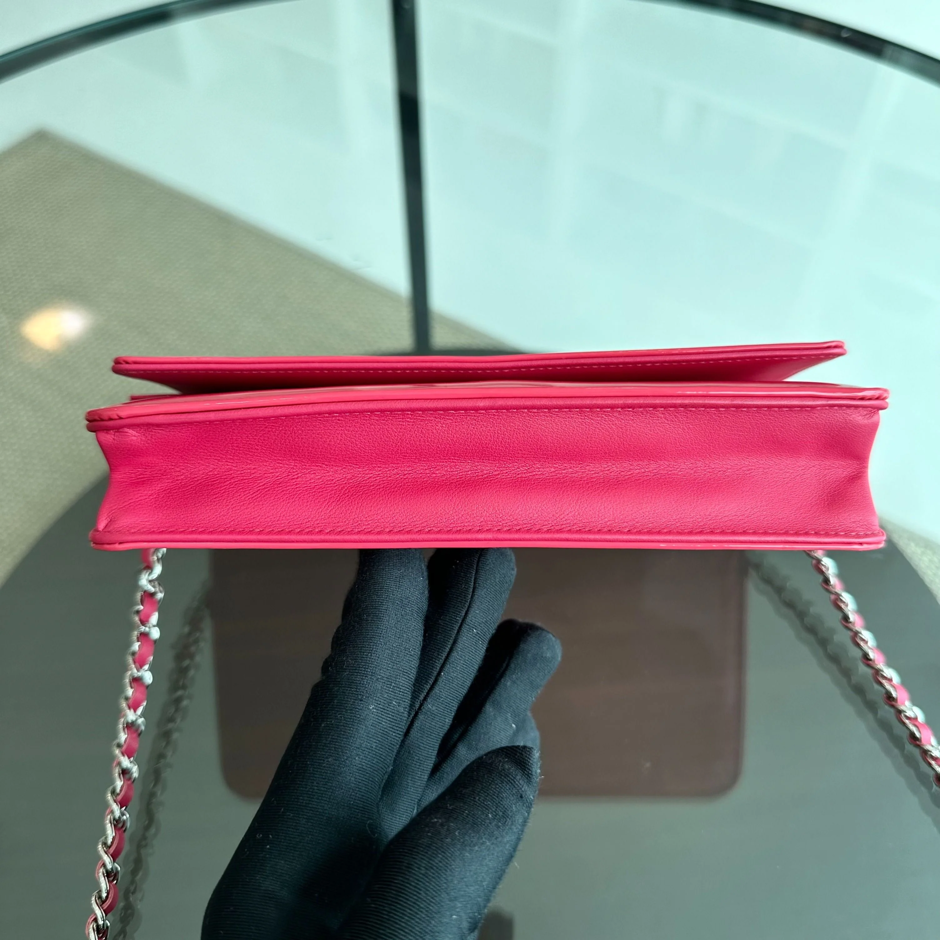 Chanel WOC Wallet On Chain CC Patent Leather Pink No 17 - Best Luxury Designers