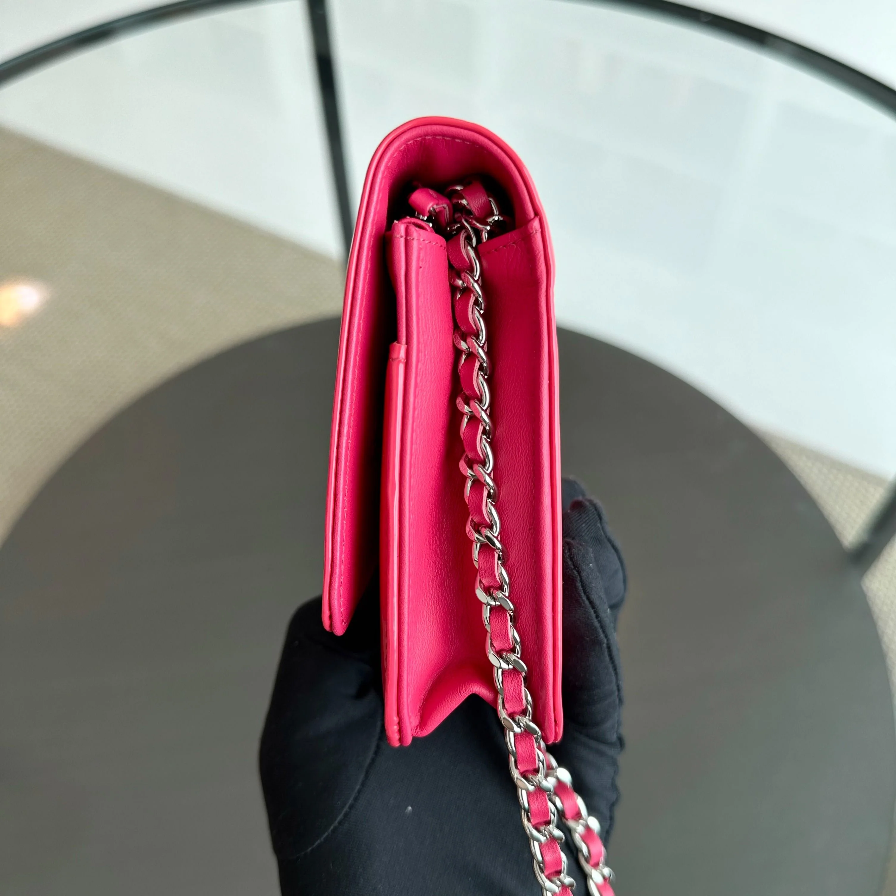 Chanel WOC Wallet On Chain CC Patent Leather Pink No 17 - Best Luxury Designers