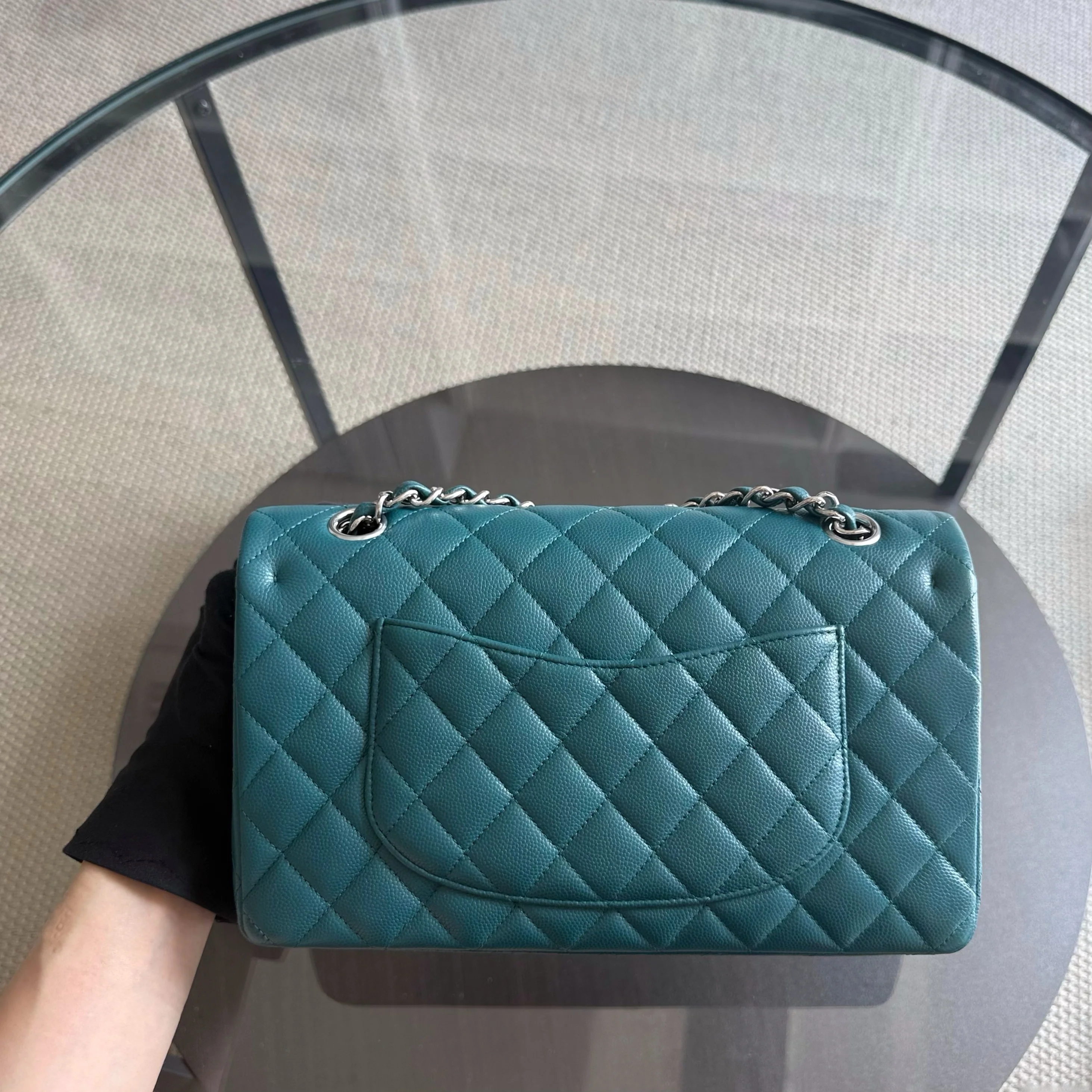 Chanel Classic Flap Medium - Caviar 25CM Quilted Grained Calfskin Blue Silver Hardware Series 26