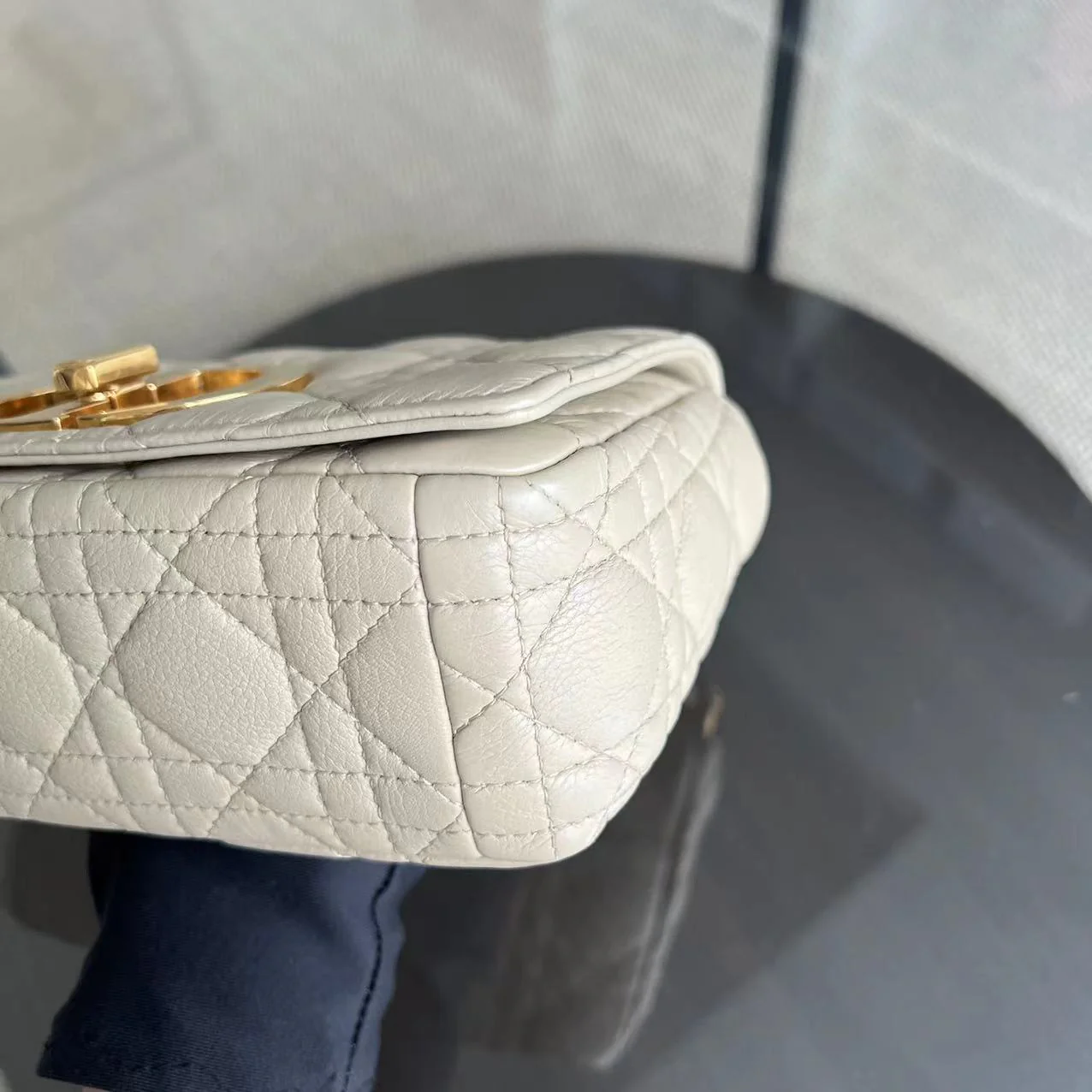 Dior Caro Small - Cannage Grained Calfskin Beige Golden Hardware