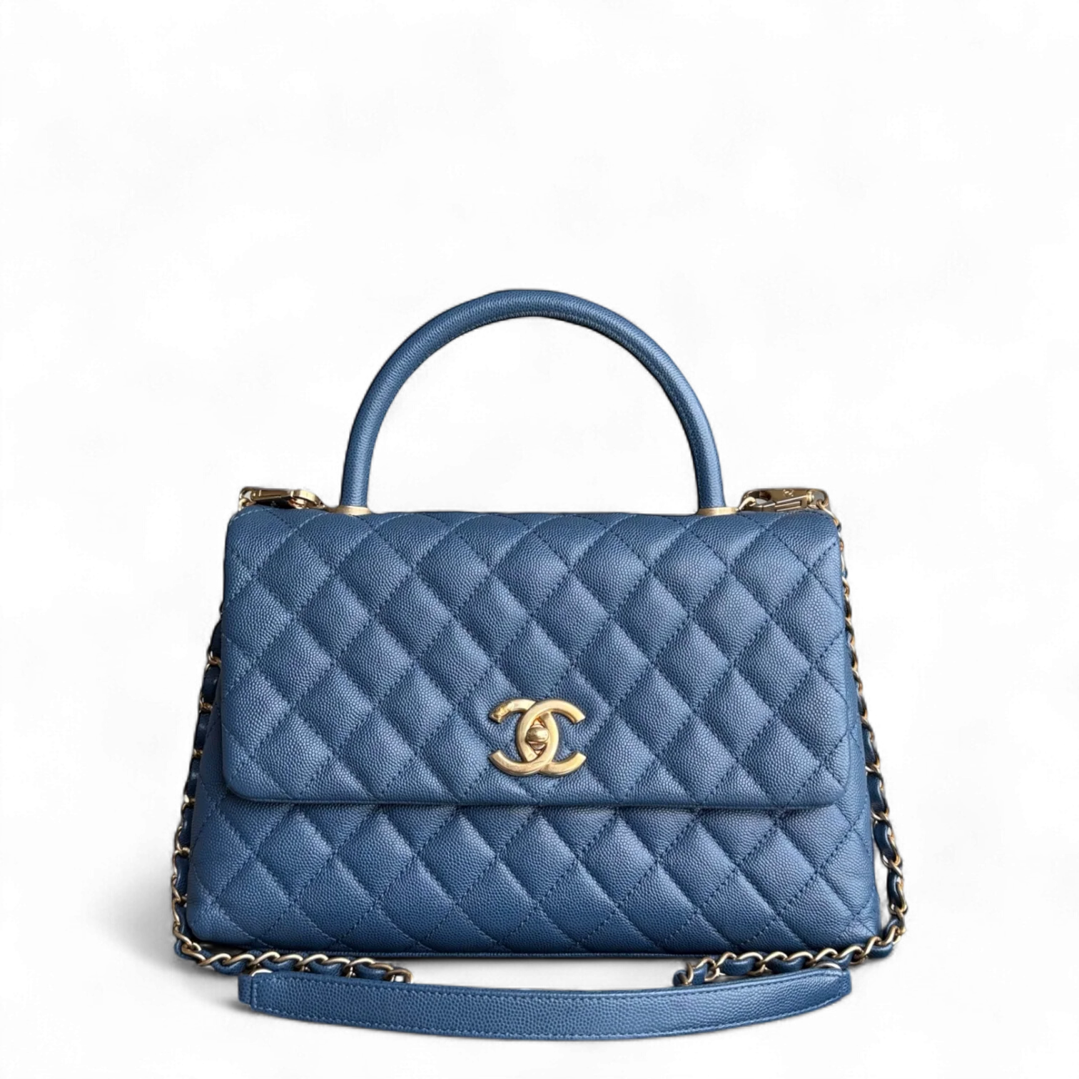 Chanel Coco Handle Medium - Caviar Quilted Blue Grained Calfskin Gold Hardware Series 23