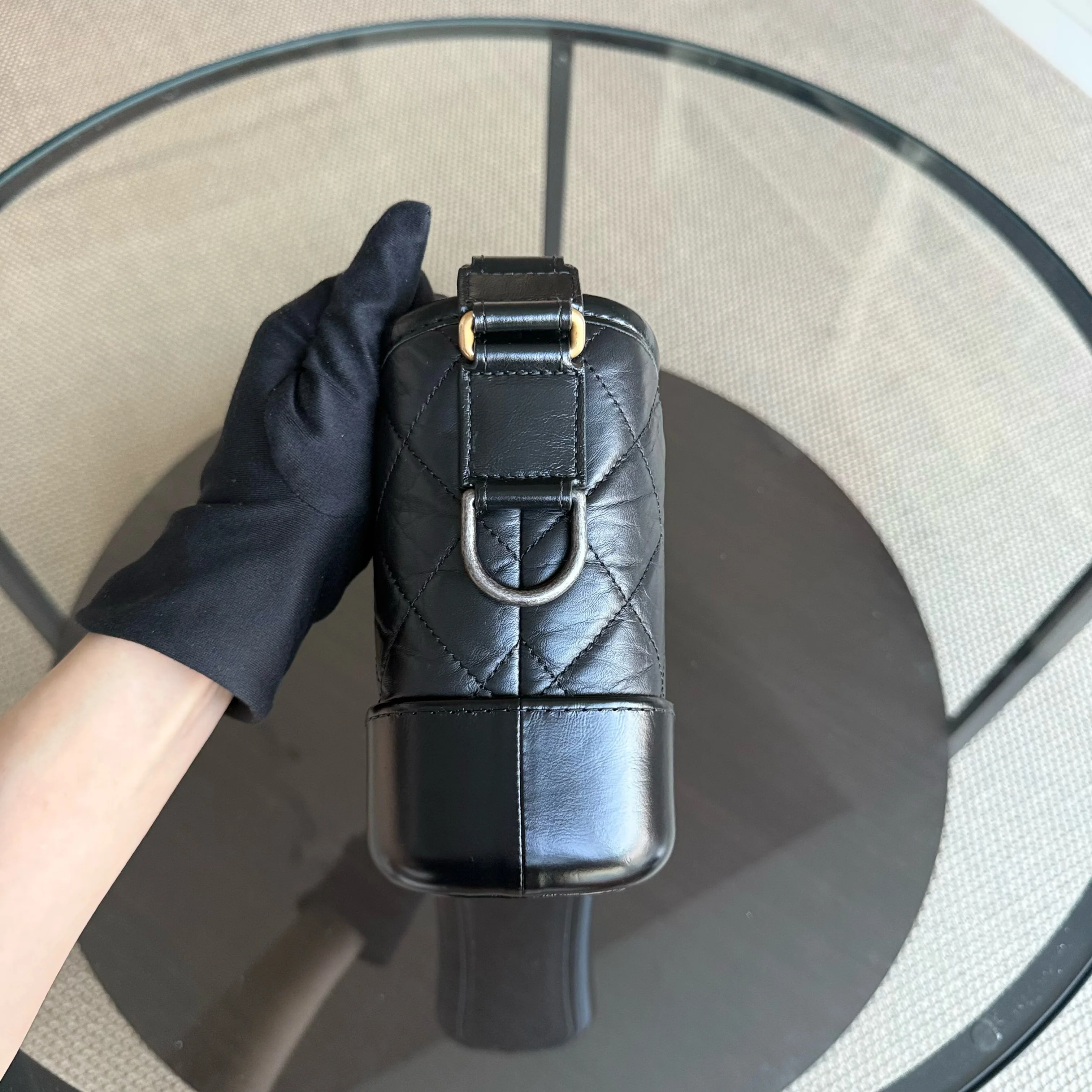 Chanel Gabrielle Small - Quilted Aged Calfskin Black Two-tone Gold Hardware