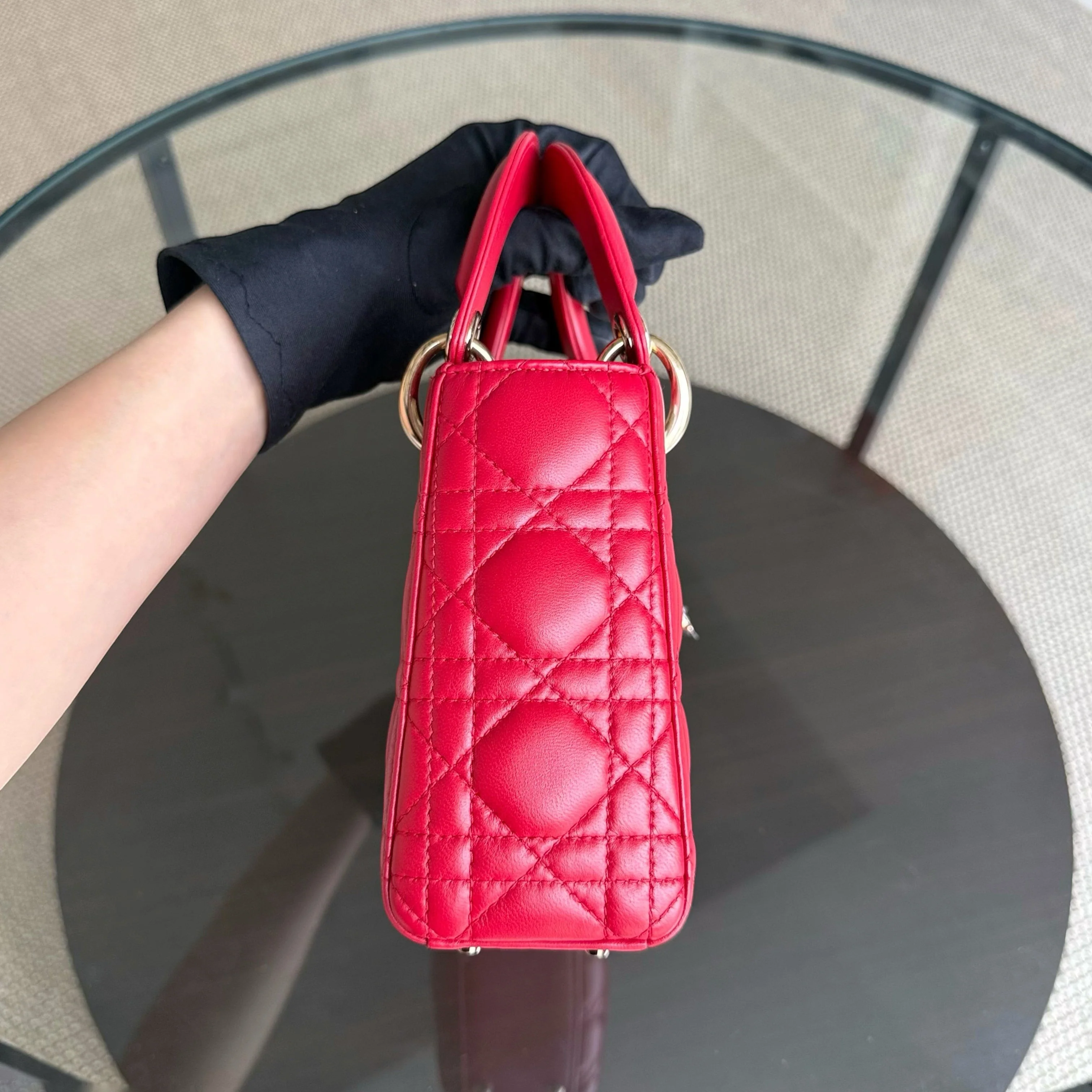 Dior Lady Mini - Cannage Lambskin Red Gold Hardware Adjustable Strap