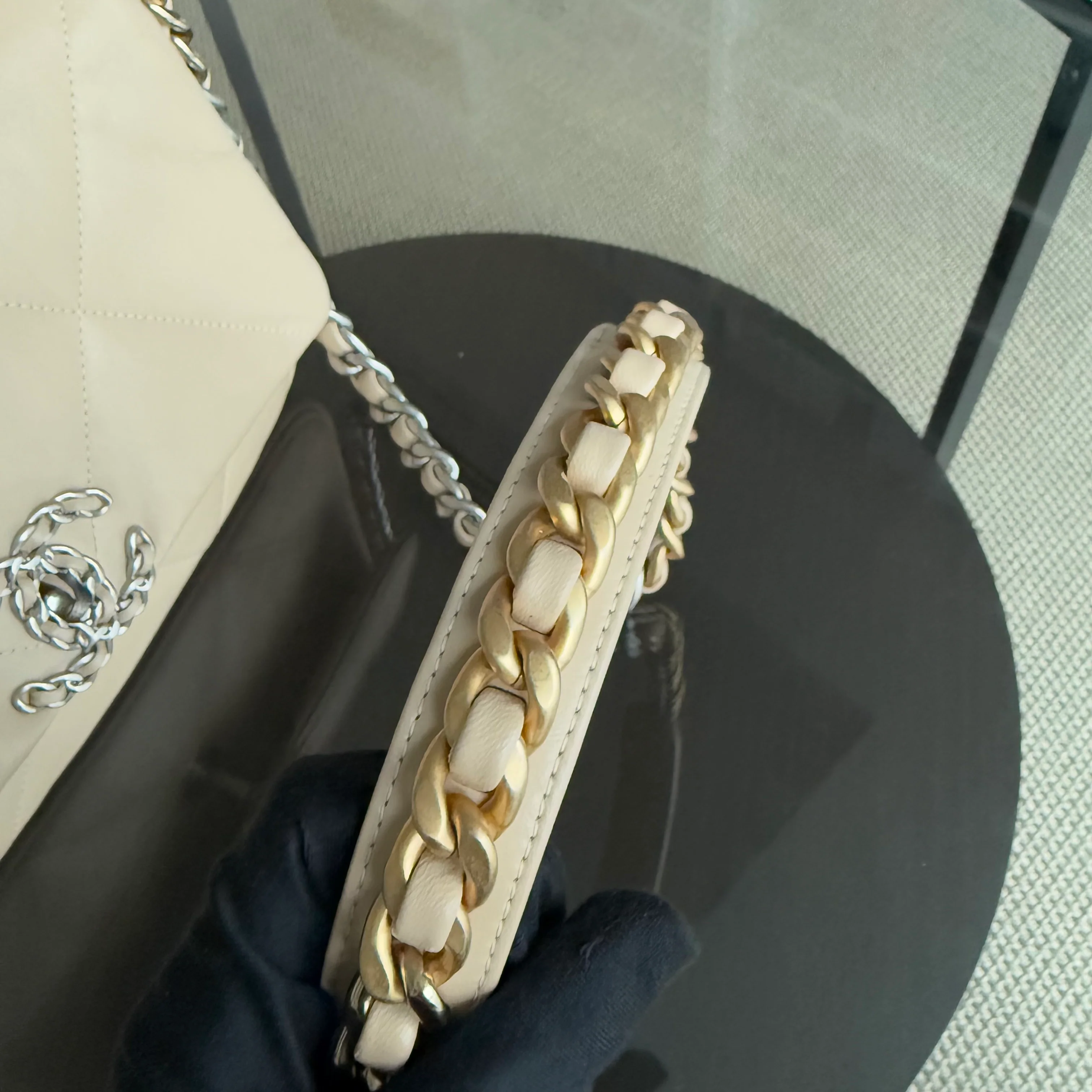 Chanel 19 Bag Small - C19 Goatskin Light Beige Two-tone Hardware Microchip