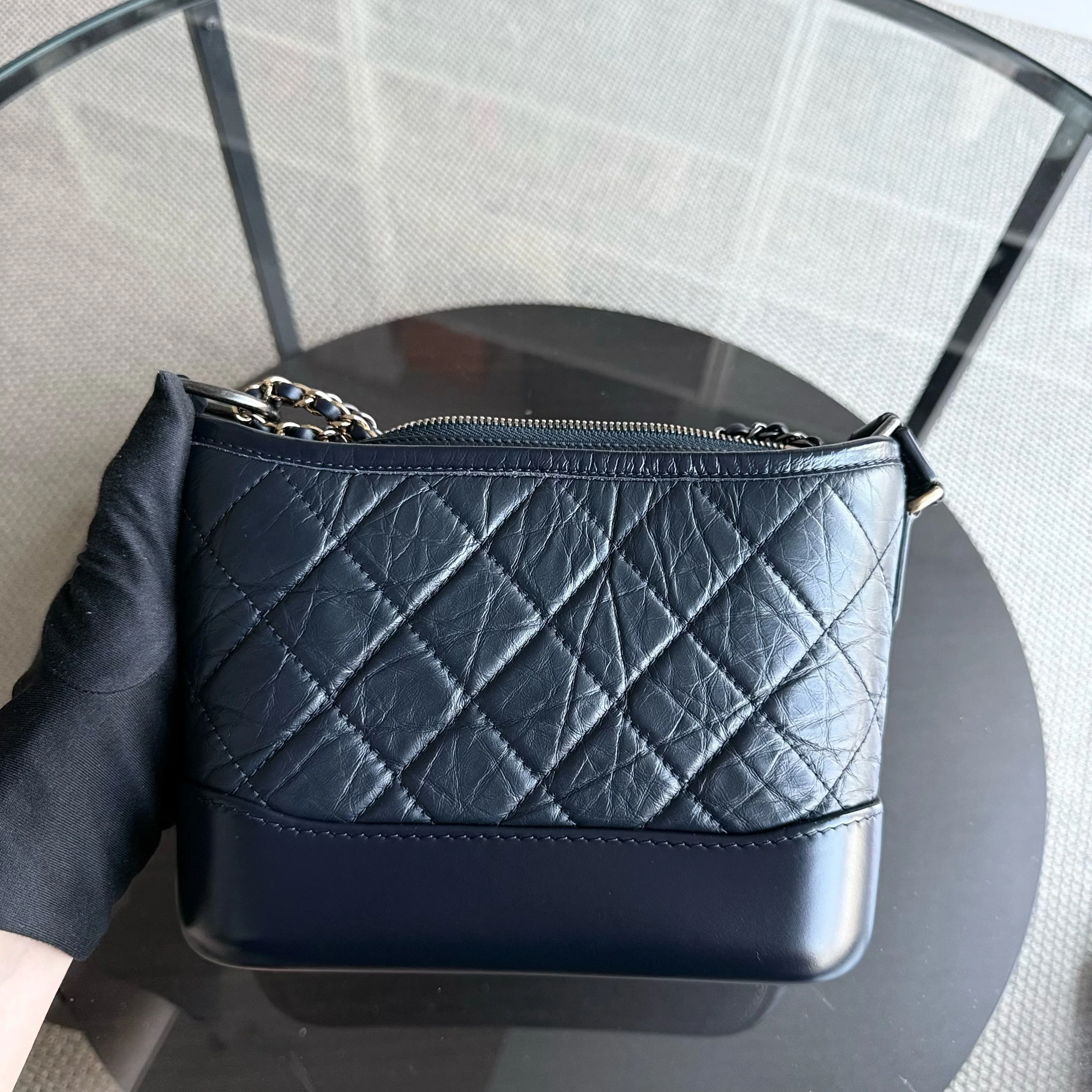 Chanel Gabrielle Small - Quilted Calfskin Dark Navy Blue Two-tone Gold Hardware Series 26