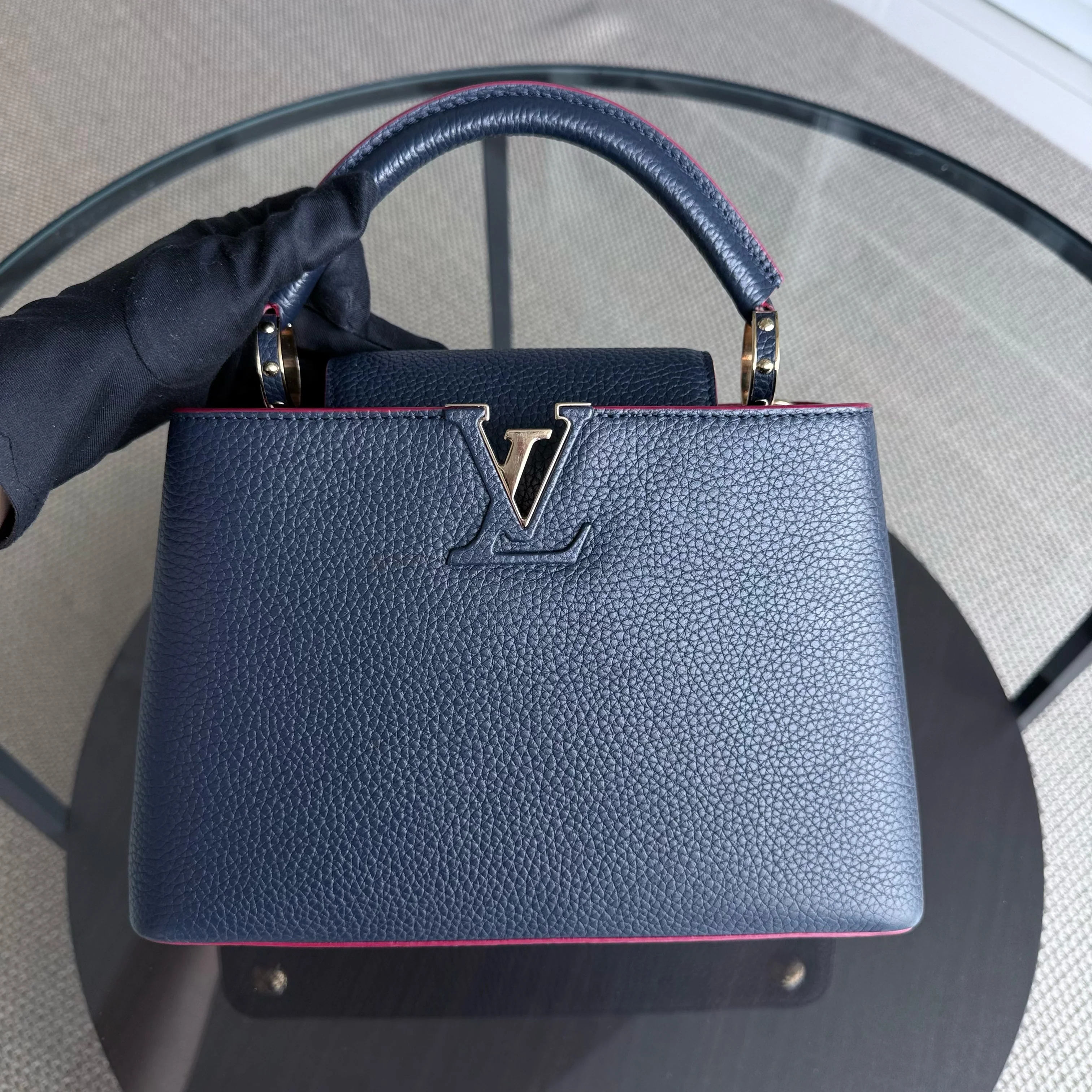 Louis Vuitton Capucines BB - Grained Calfskin Dark Blue Fuchsia Gold Hardware