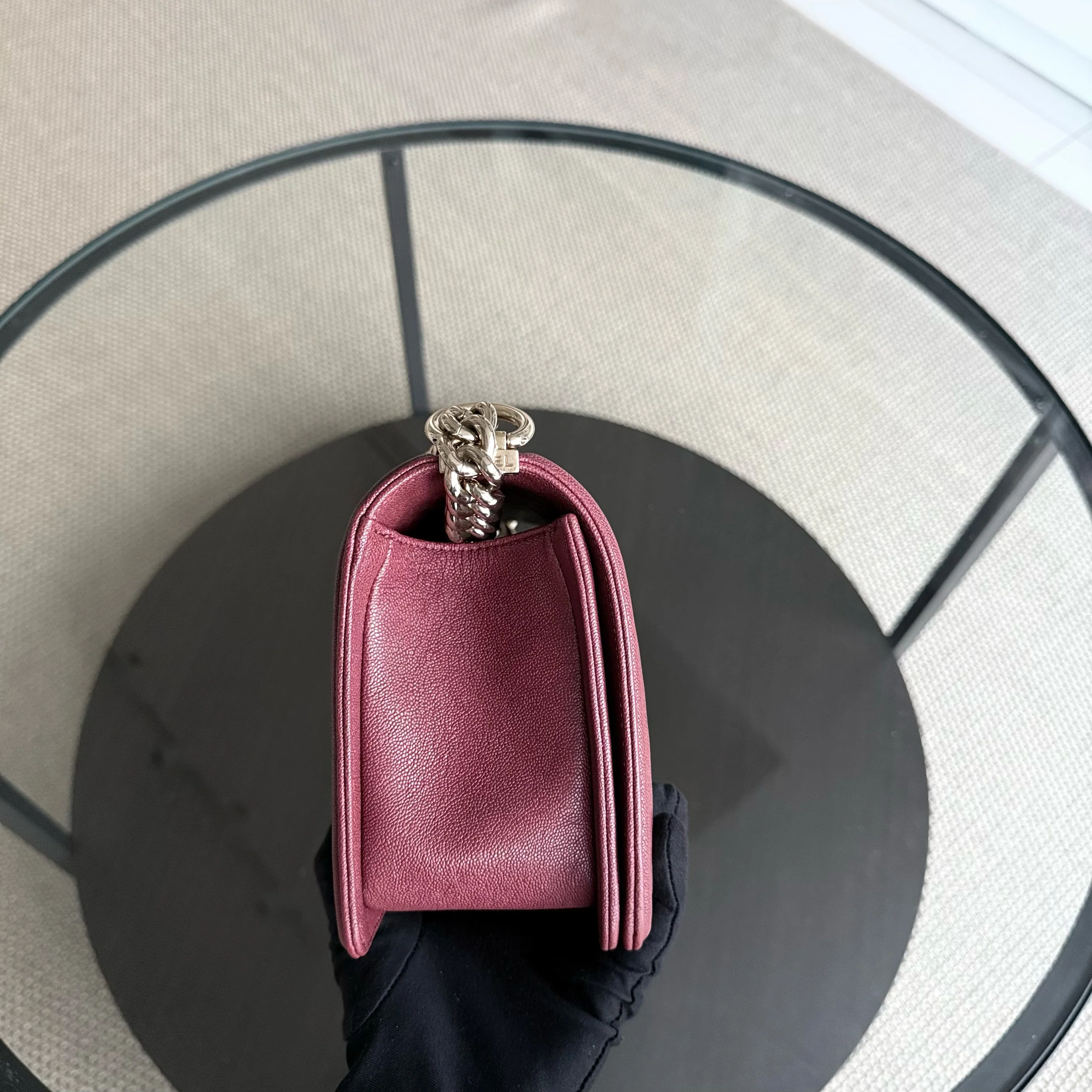 Chanel Boy Medium - Caviar 25CM Chevron Red Gold Hardware Series 28