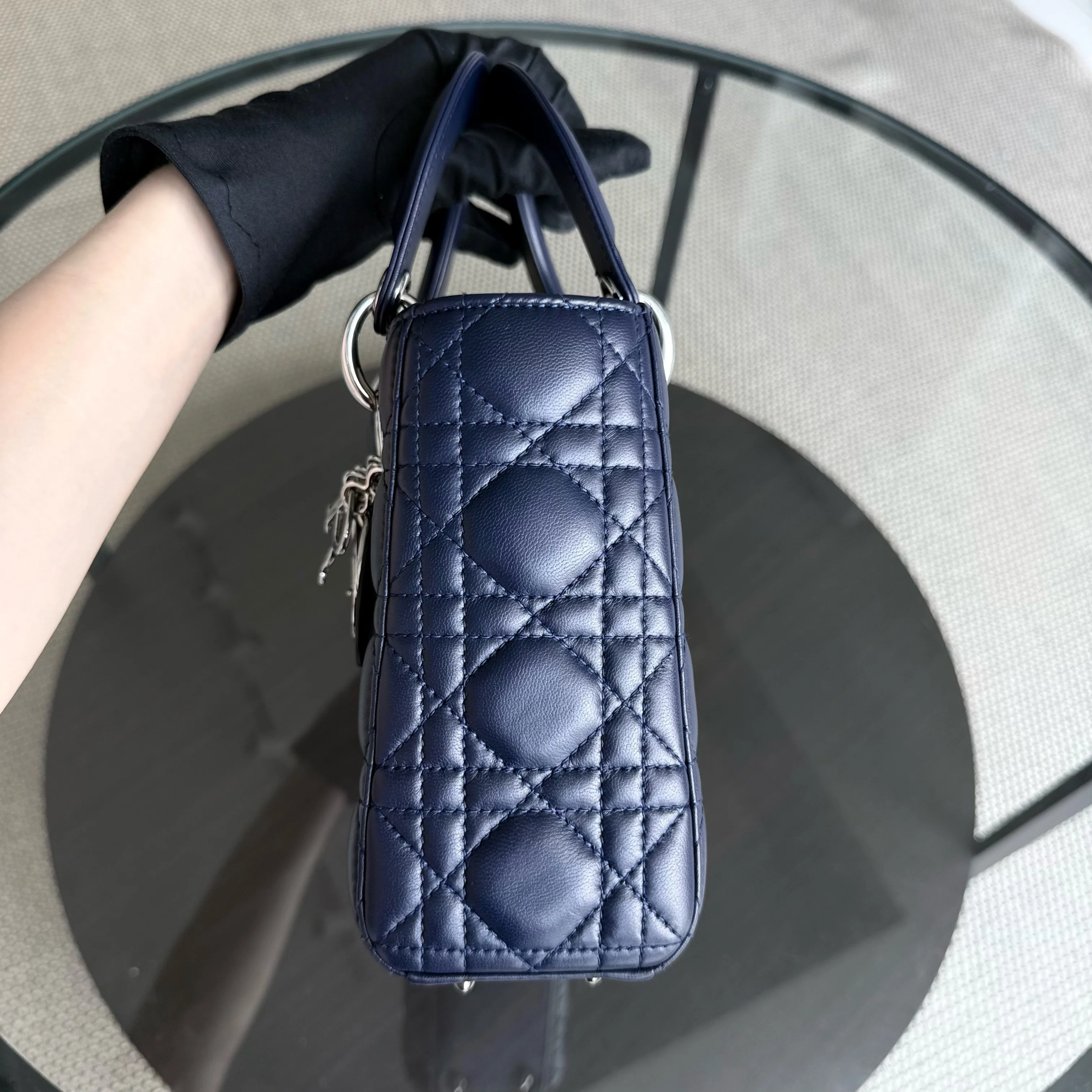 Dior Lady Small Flap - Cannage Lambskin Dark Blue Silver Hardware