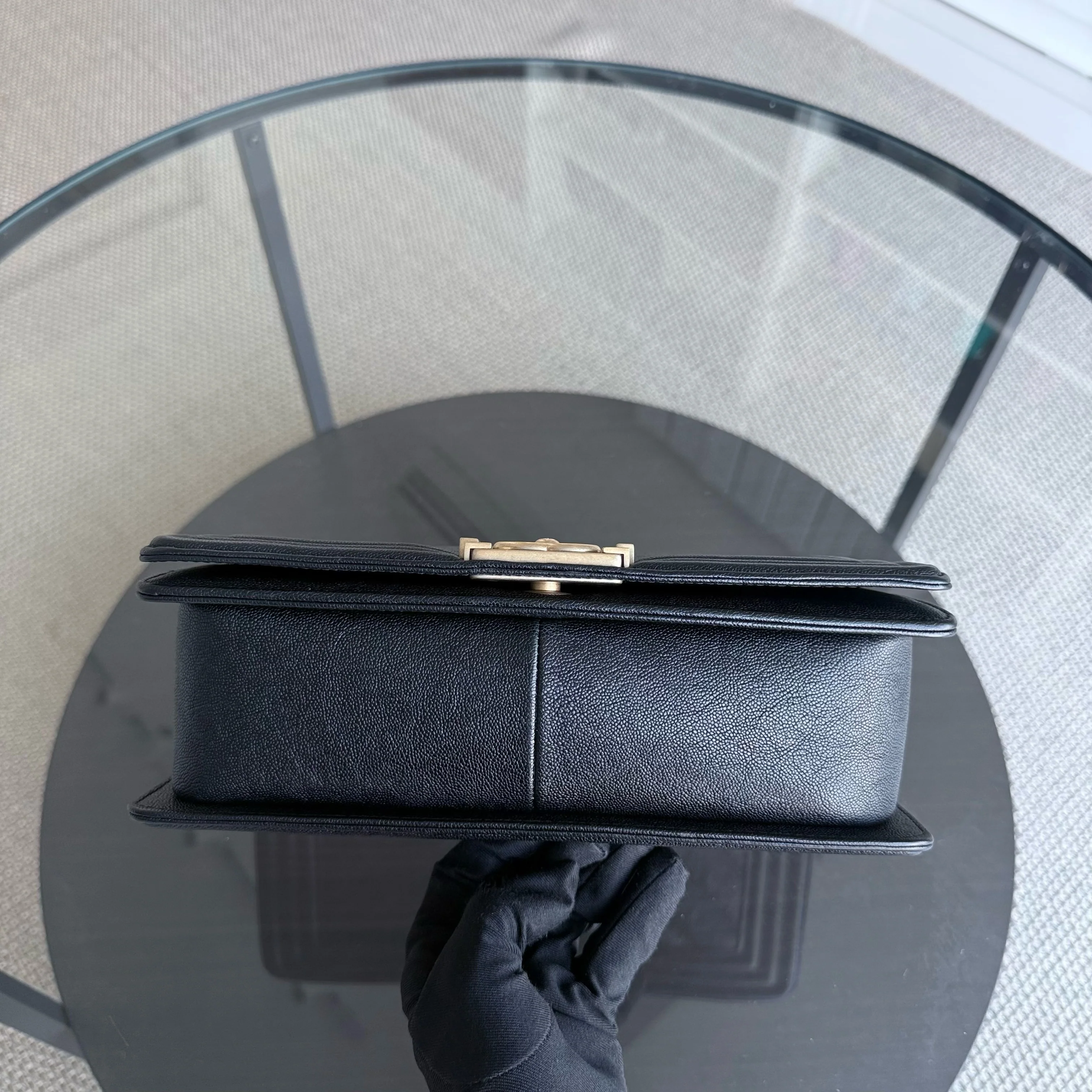 Chanel Boy Medium - Caviar 25CM Chevron Black Gold Hardware