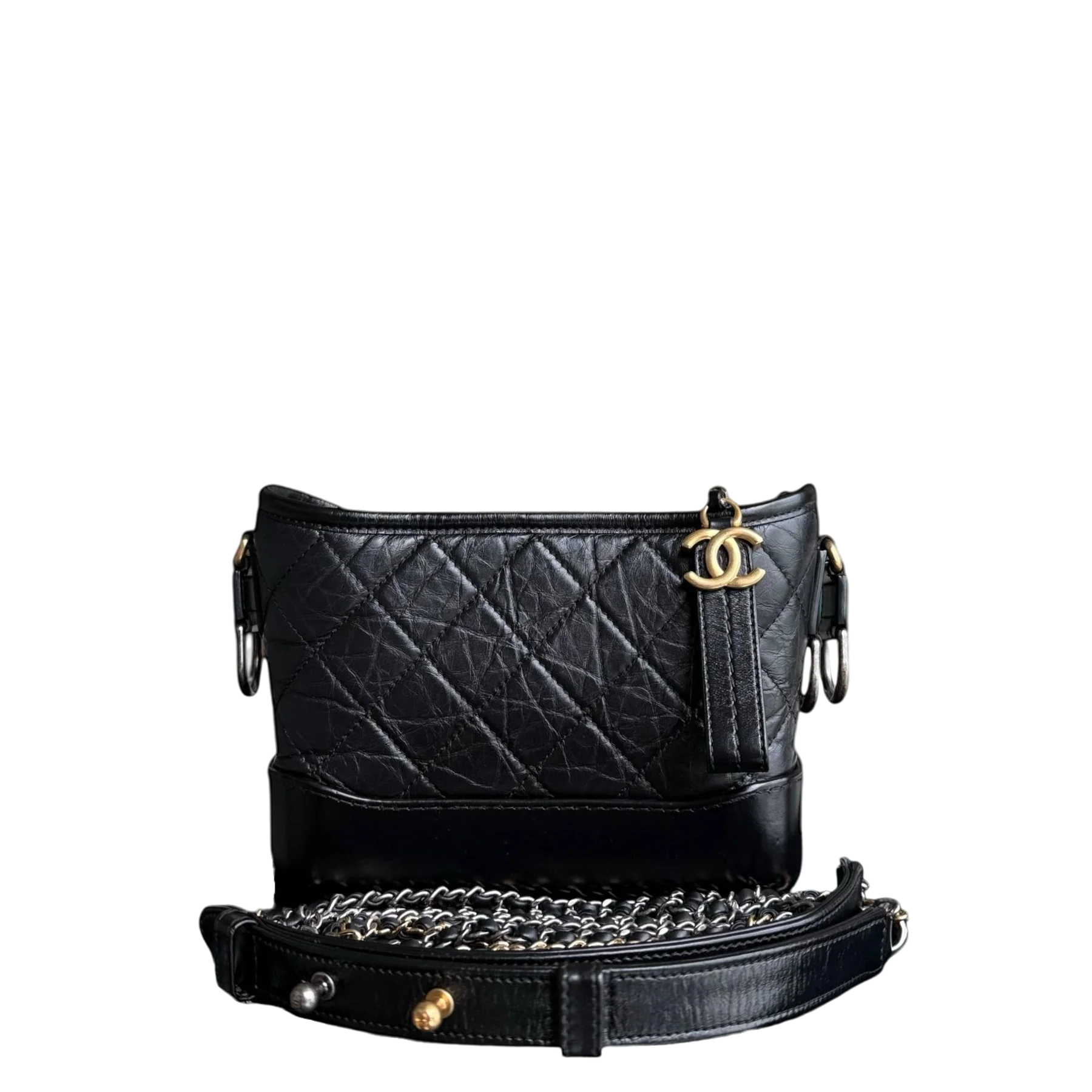 Chanel Gabrielle Small - Quilted Aged Calfskin Black Two-tone Gold Hardware