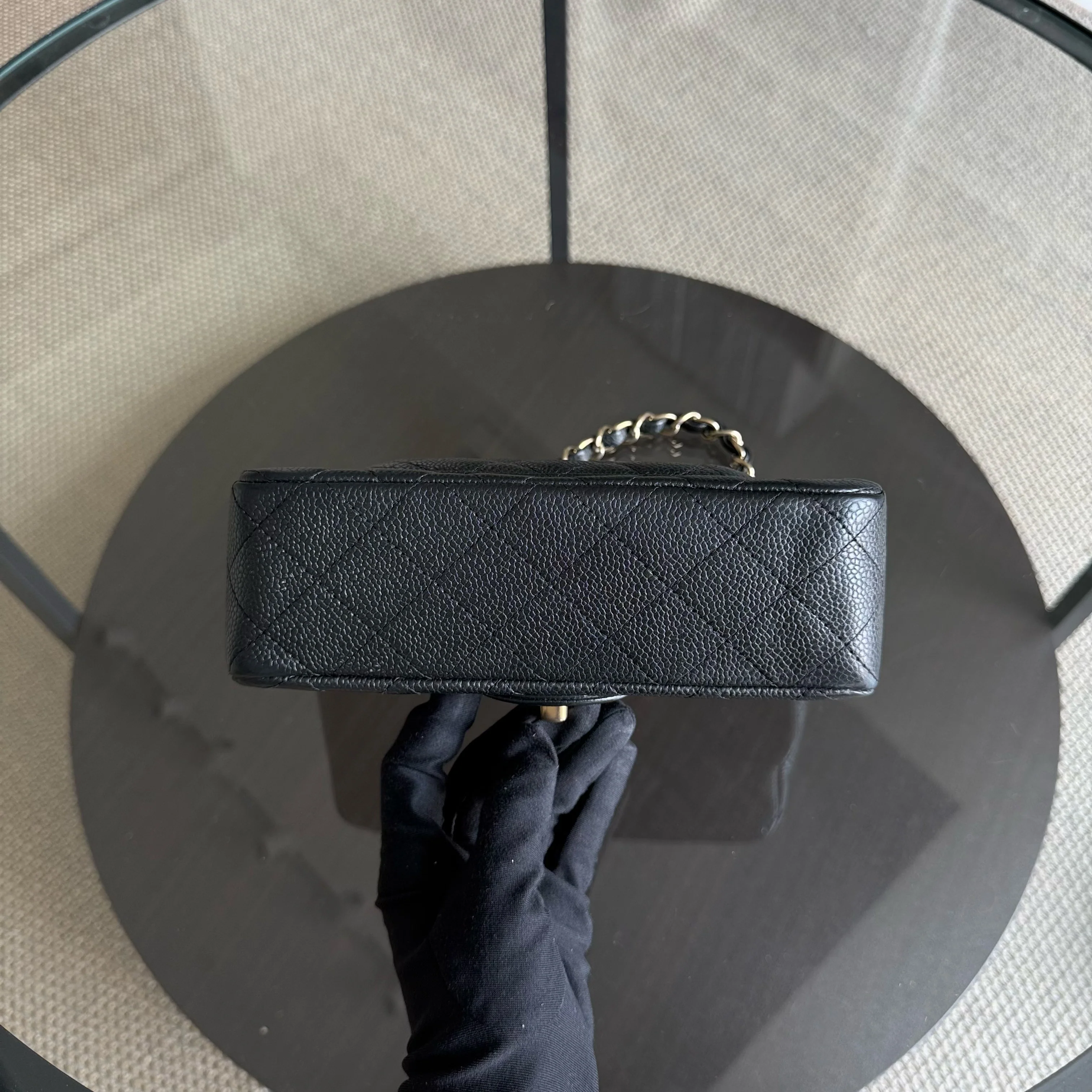 Chanel Classic Flap Mini - Caviar 20CM Quilted Grained Calfskin Black Gold Hardware Series 20