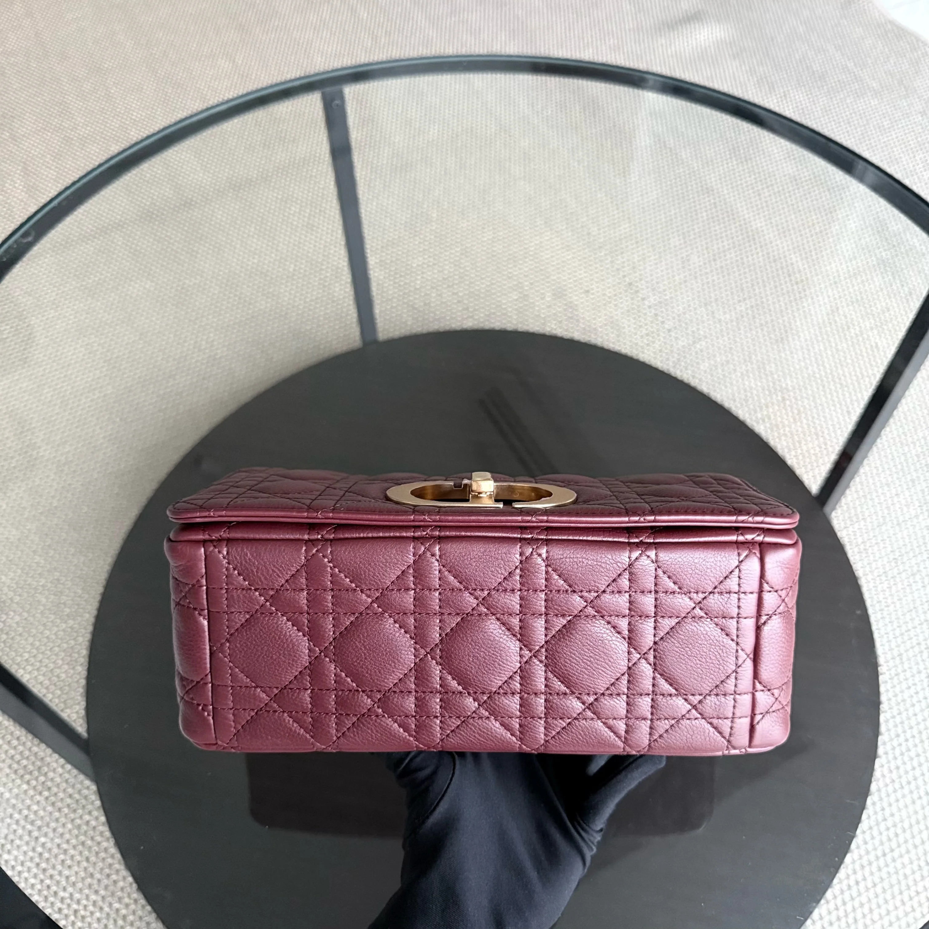 Dior Caro Medium - Cannage Calfskin Burgundy Red Gold Hardware