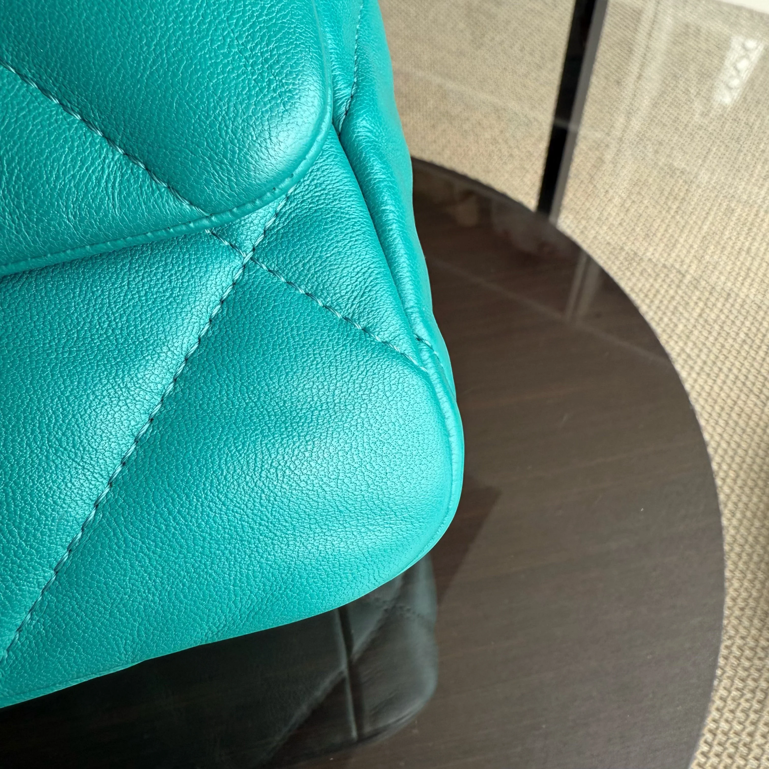 Chanel 19 Bag Small - Quilted Goatskin Green Blue Two-tone Hardware Series 30