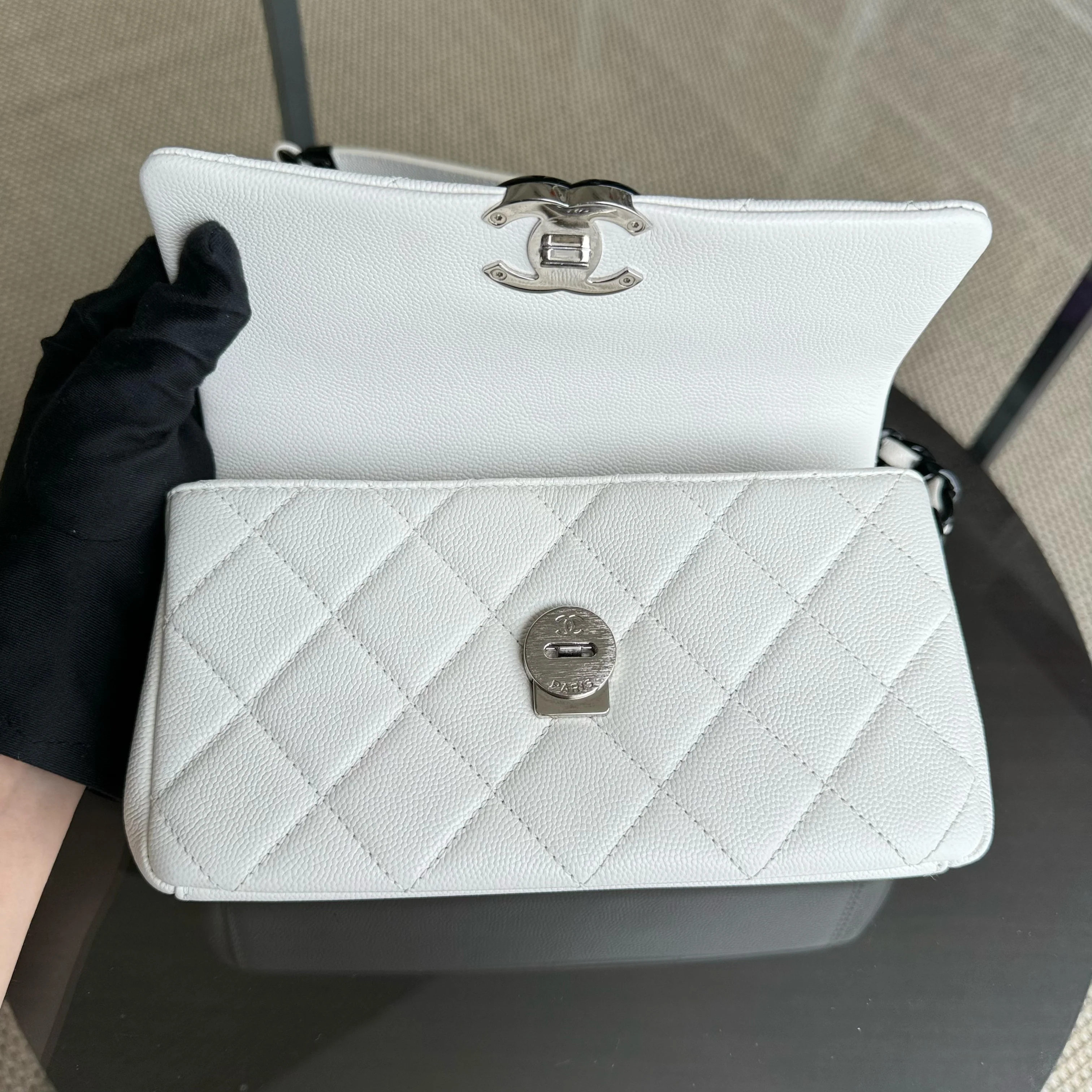 Chanel Seasonal Flap Small - Caviar My Everything Bag Quilted Grained Calfskin White Calfskin Black Hardware Series 30