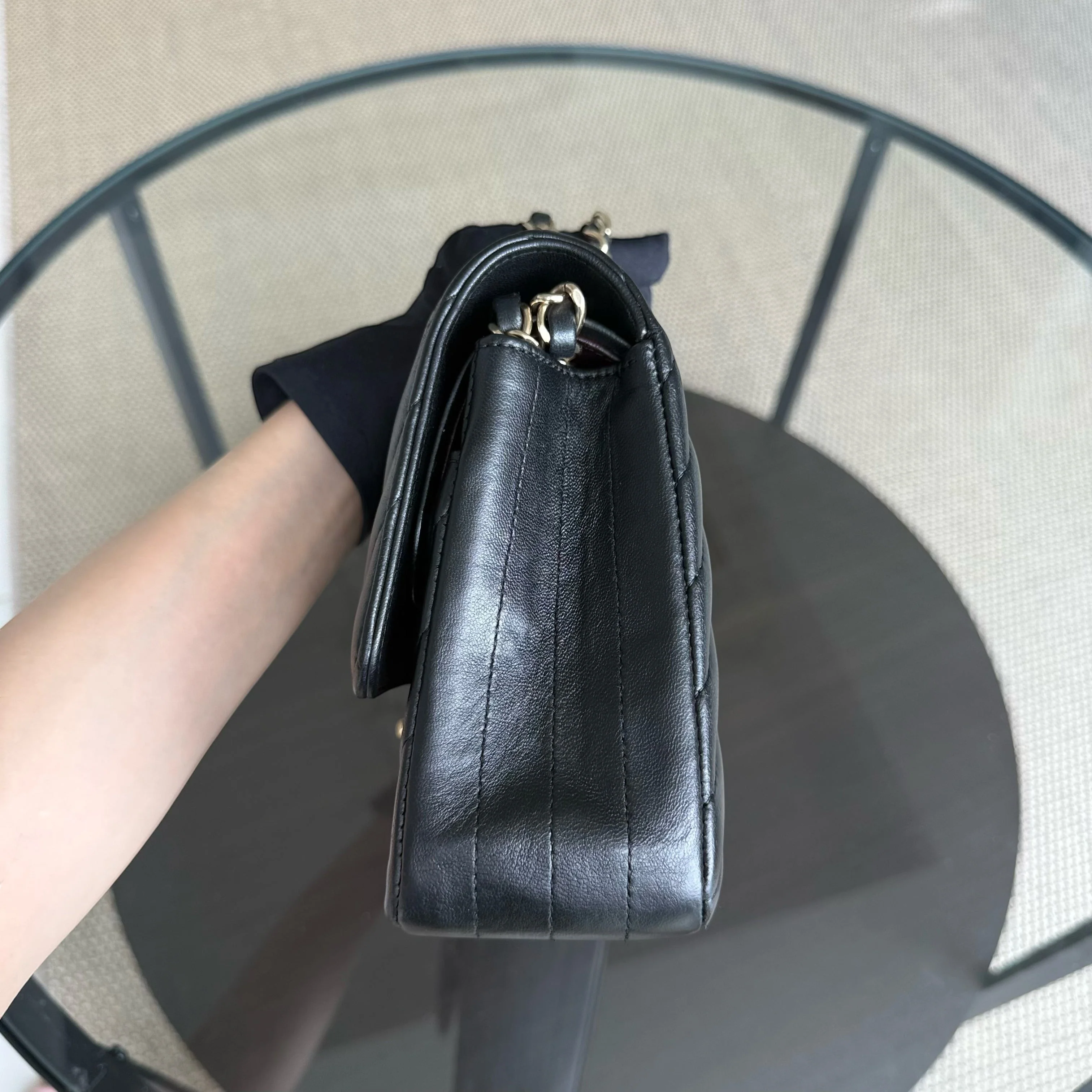 Chanel Classic Flap Medium - 25CM Chevron Lambskin Black Gold Hardware Series 23