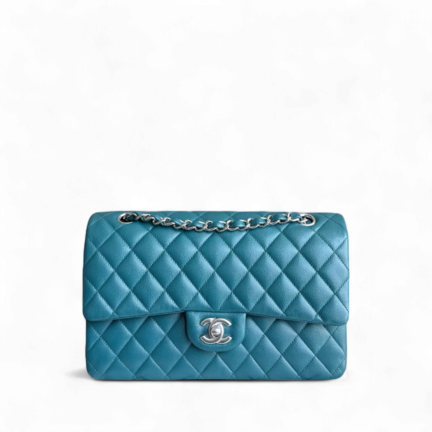 Chanel Classic Flap Medium - Caviar 25CM Quilted Grained Calfskin Blue Silver Hardware Series 26