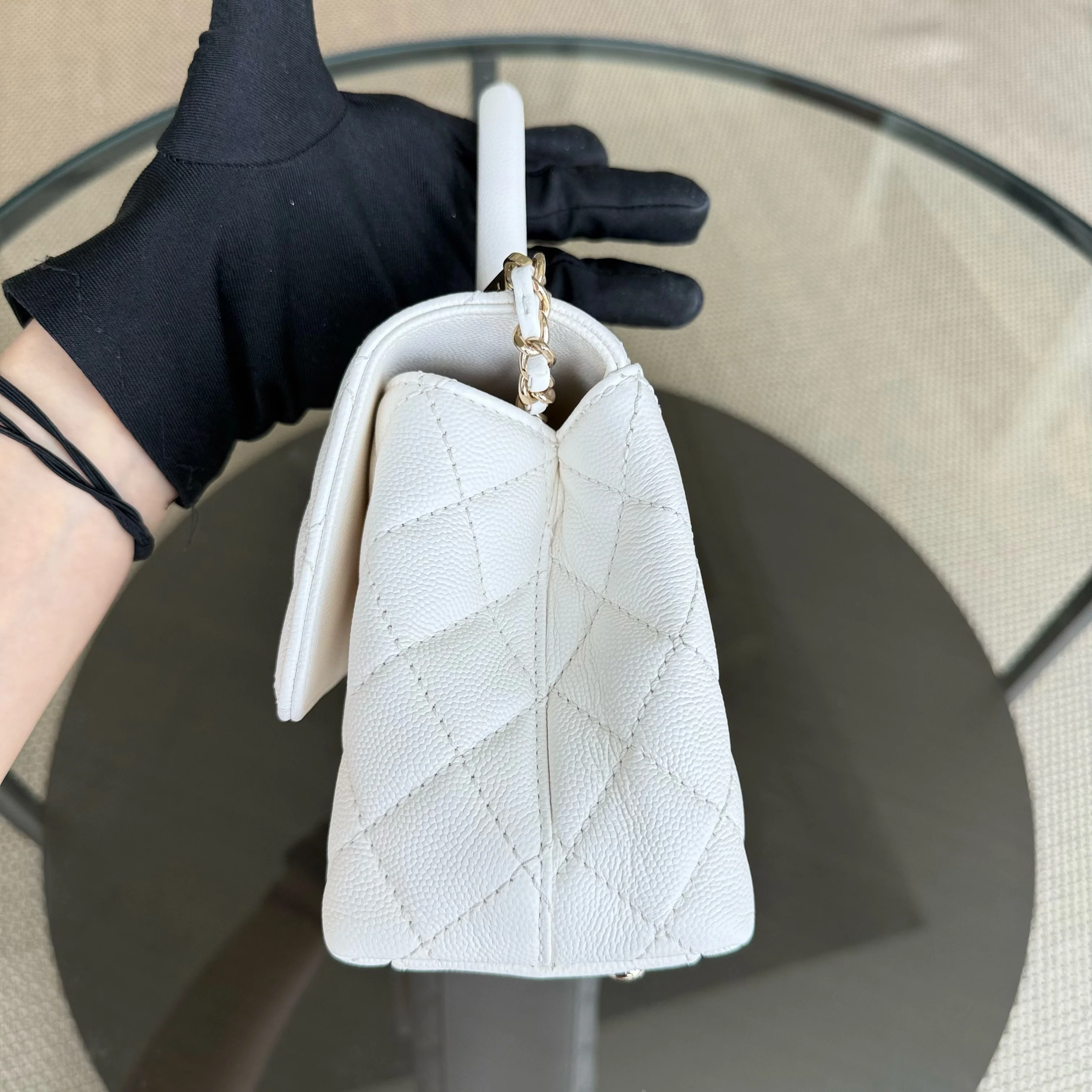 Chanel Coco Handle Small - Caviar Quilted Snow White Gold Hardware Microchip