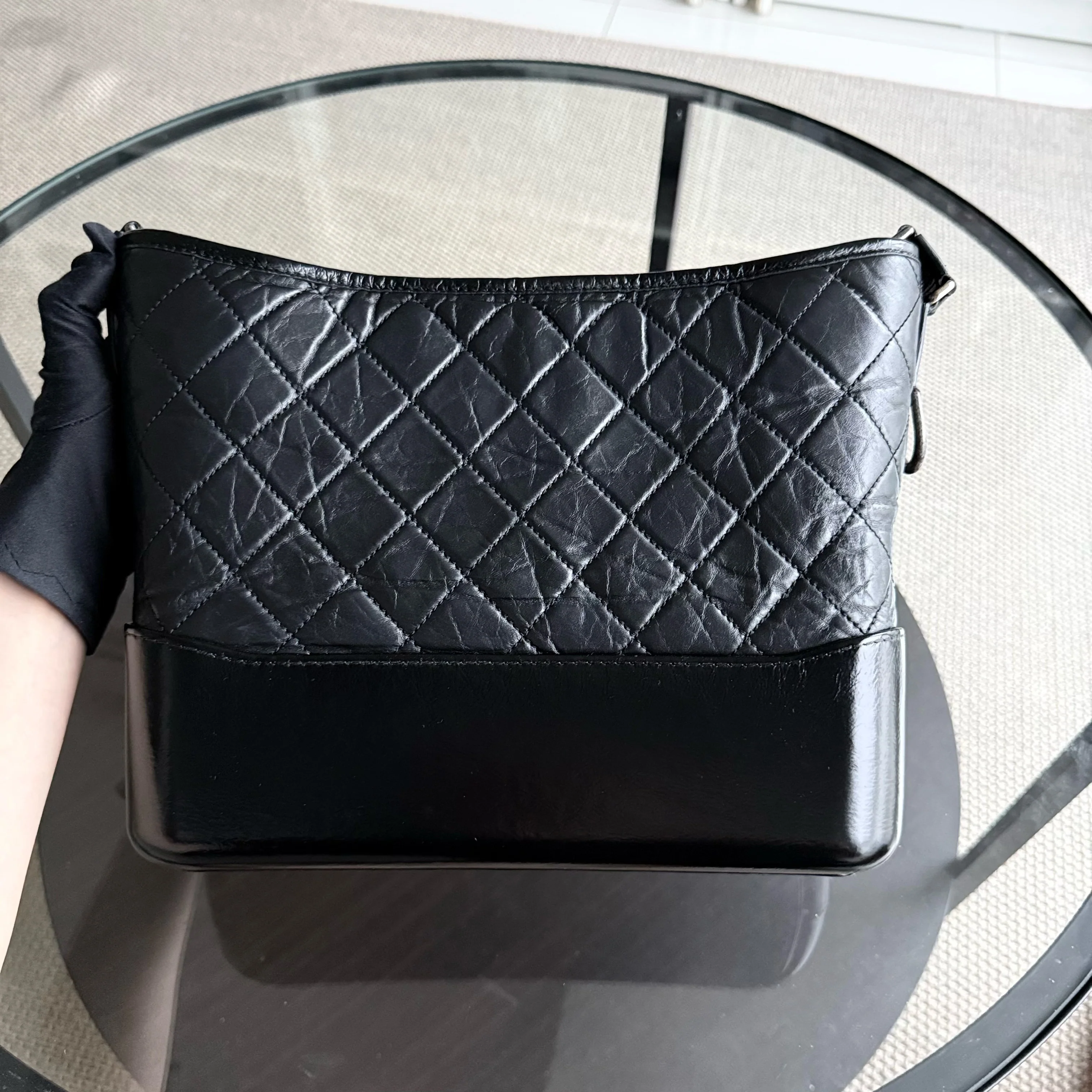 Chanel Gabrielle Medium - Quilted Aged Calfskin Black Two-tone Gold Hardware Series 25