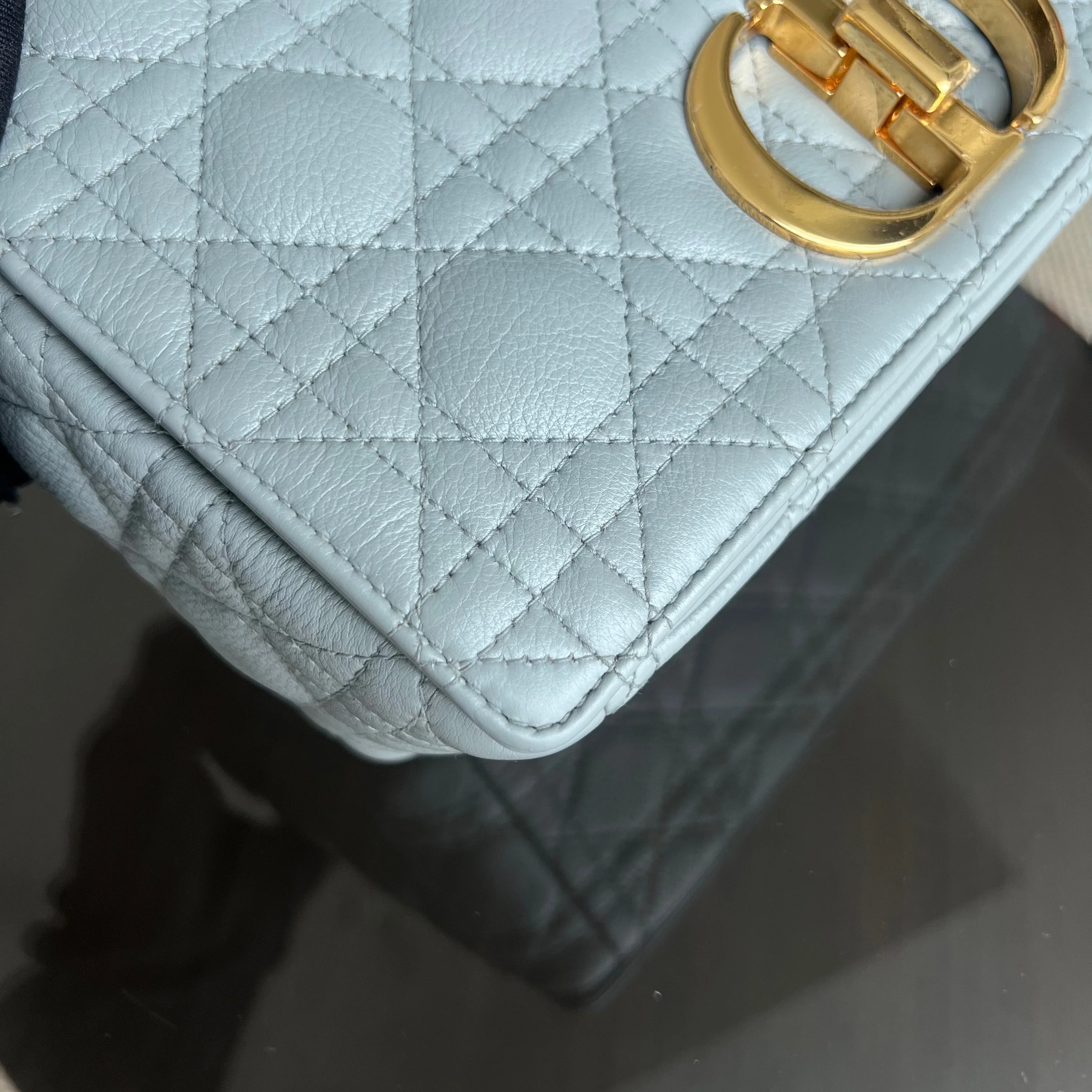 Dior Caro Medium - Cannage Calfskin Grey Gray Gold Hardware