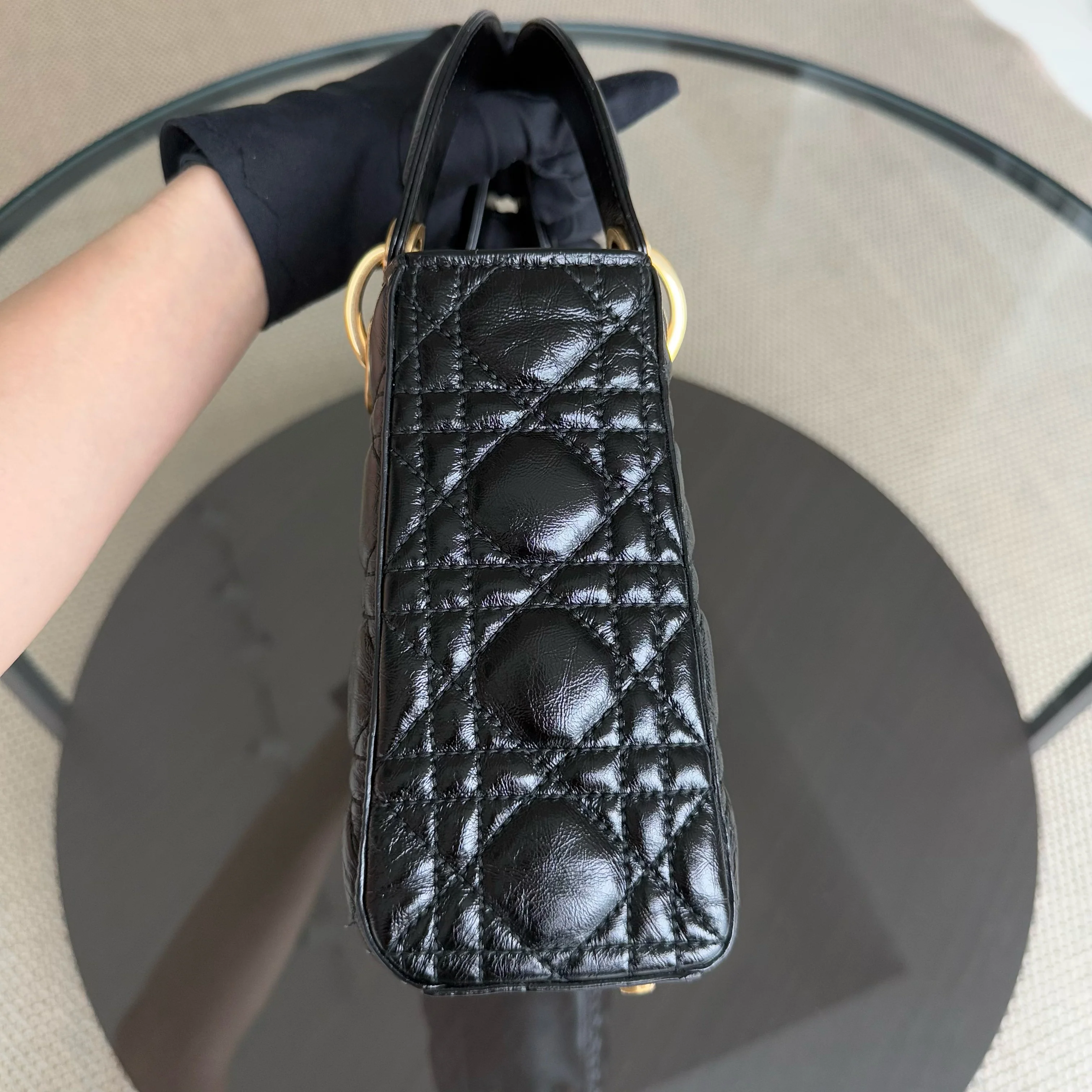 Dior Lady Small - Cannage Glazed Calfskin Black Gold Hardware