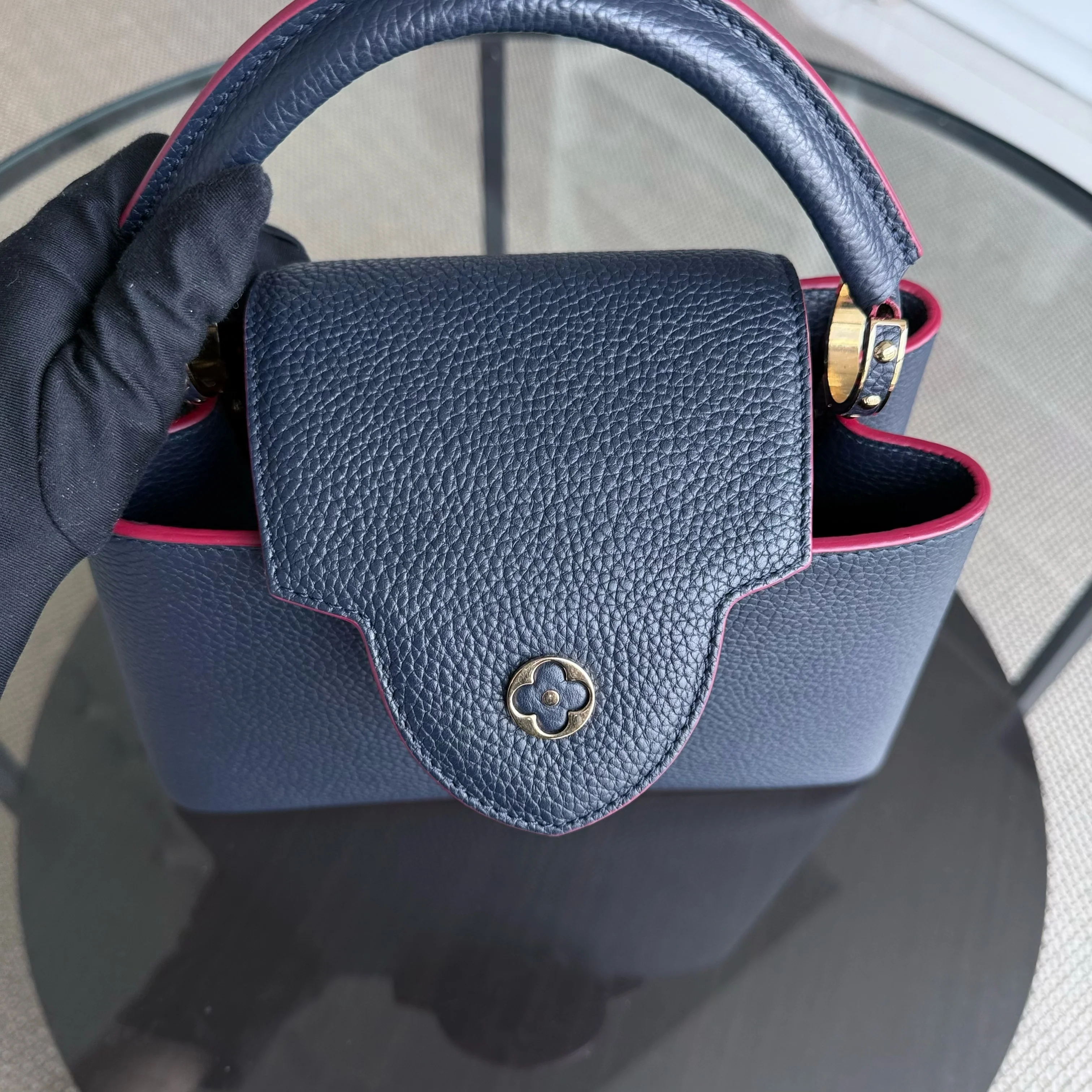 Louis Vuitton Capucines BB - Grained Calfskin Dark Blue Fuchsia Gold Hardware